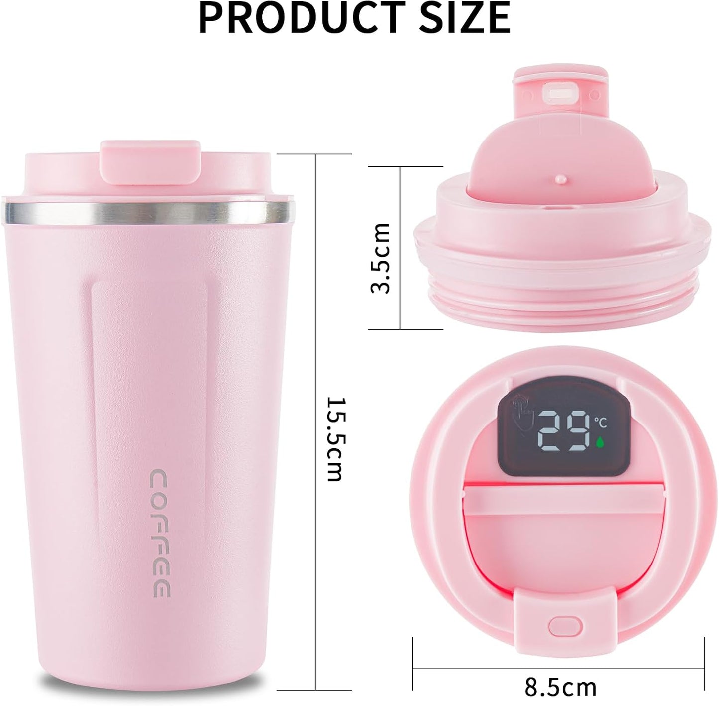 Stainless Steel Vacuum Insulated Travel Coffee Mug, Led Temperature Display Insulated Tumbler, Leak Proof with Lid Keeps Cold and Warm, Suitable for Coffee, Tea and Beer - 510ml