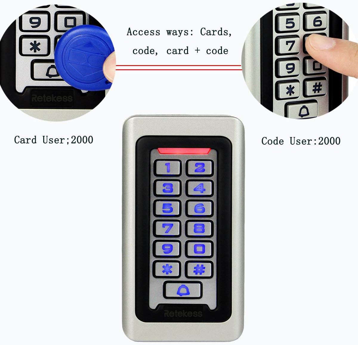 لوحة مفاتيح ريتكيس T-AC03 للتحكم في الوصول الأمني، لوحة مفاتيح RFID، التحكم في الوصول إلى الباب، لوحة مفاتيح مستقلة، 2000 مستخدم، Wiegand 26 بت، تدعم بطاقة RFID القريبة