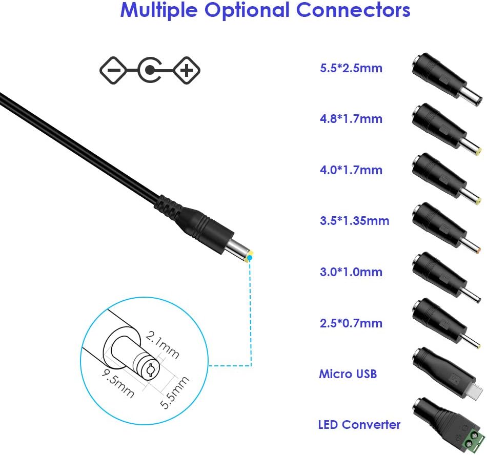 Universal AC to DC Adapter Charger 5V 2A Power Supply Adapter with 8 DC Connector Multi Plug Adaptor for Household Electronic Devices Led Strip Light Box Router LCD CCTV Cameras Android TV Box Speaker