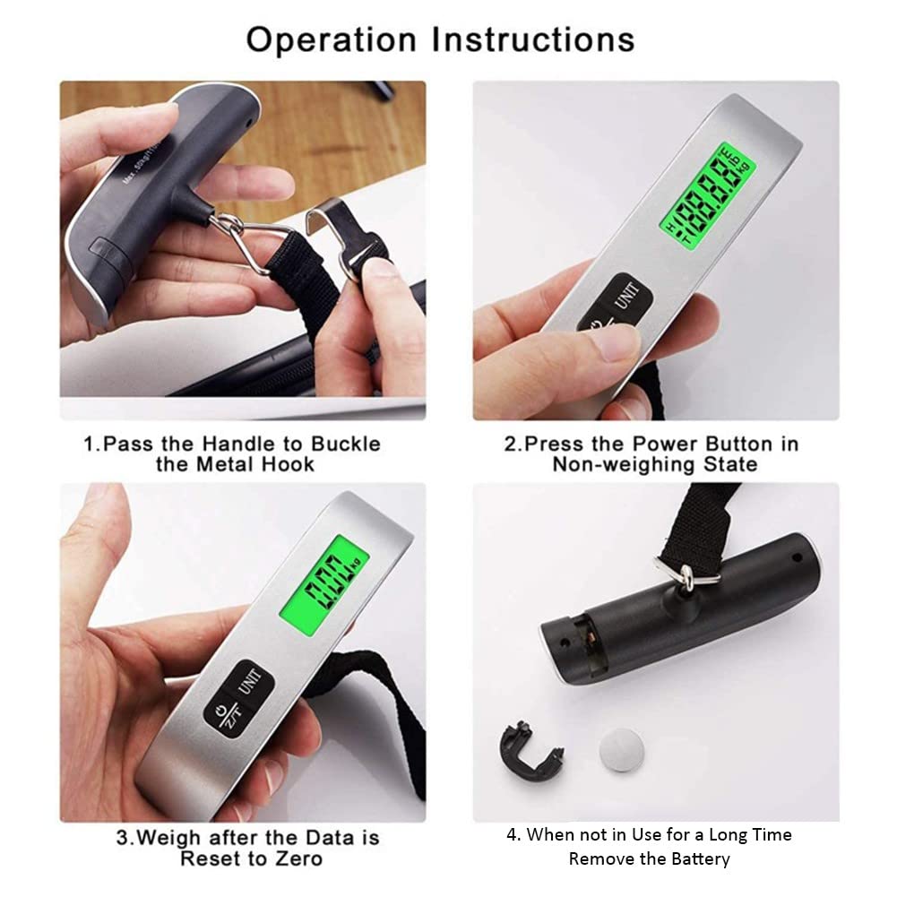 Pjp Electronics Travel Luggage Scale, Digital Luggage Weighing Scales for Suitcase with Temperature Reading 50 Kg Capacity (Silver)