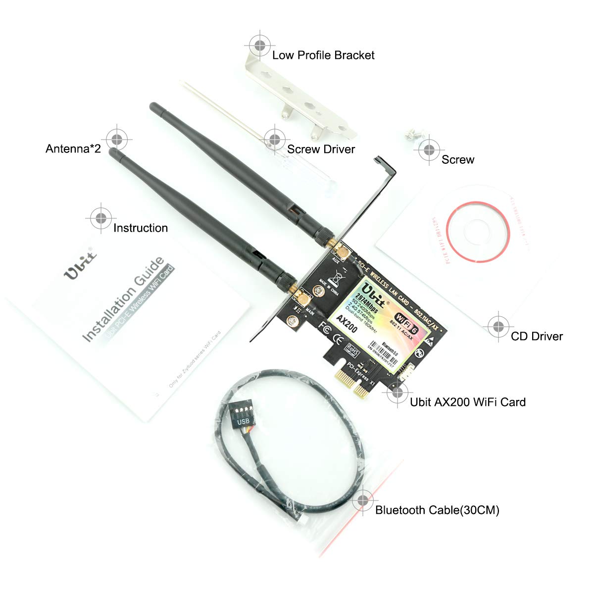 Ubit AX WiFi 6 Card Dual Band 3000 Mbps AX200NGW for Laptop M.2 with Bluetooth 5.1 | MU-MIMO| OFDMA| Ultra-Low Latency(Supoort Win 10 64bit only)