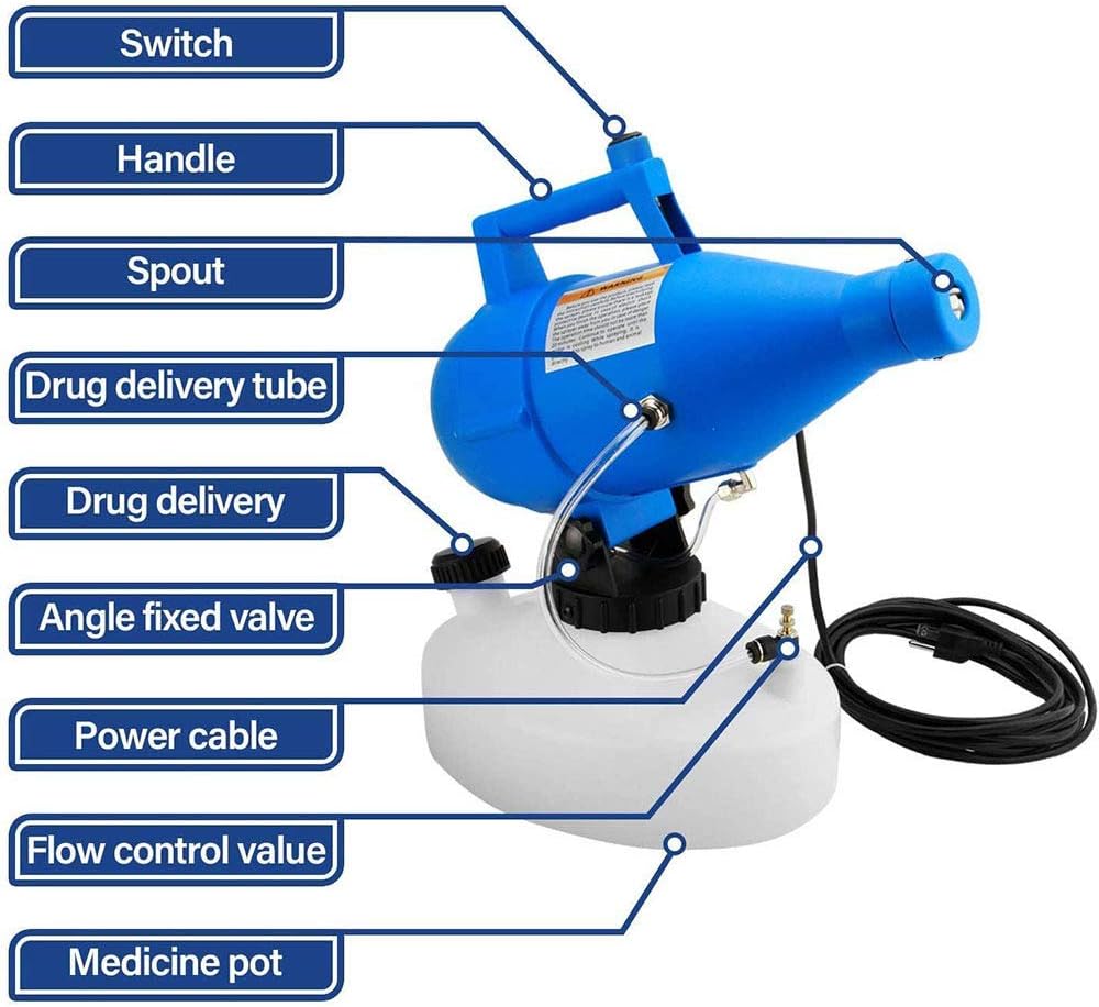 ULV Fogger Sprayer - 4.5L Portable Fogging Machine, Eliminates 99.99% of Viruses for Indoor Outdoor Capacity 5m Long Tube Ultra-Low Atomizer Disinfection Sprayer