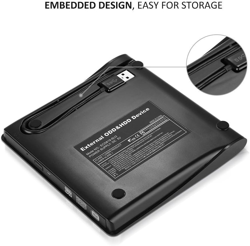 محرك أقراص DVD خارجي من Vlio، محرك أقراص CD DVD +/-RW محمول رفيع بمنفذ USB 3.0، مشغل وناسخ وقارئ ومعيد الكتابة، محرك أقراص DVD بصري لأجهزة Macbook والكمبيوتر المحمول وأجهزة الكمبيوتر المكتبية، وأنظمة التشغيل Windows 7/8/10/XP/Vista/Mac OS