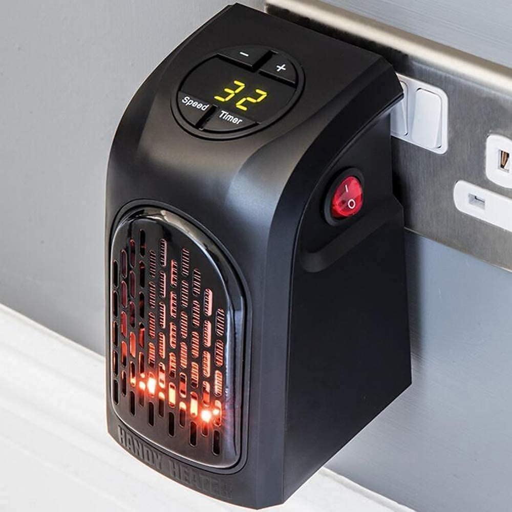 Handy Electric Heater, 400 Watts Heater, Plug-In Heatter, Mini, Portable Room, Office, Bedroom Warmer with LED Display, Set Temperature, and Stylish Design With Remote (Black)