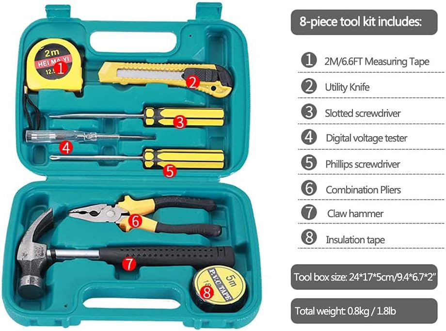 JAWAI 9-Piece Portable Mini Tool Set – Basic Household Repair Kit for Home, Office & Car
