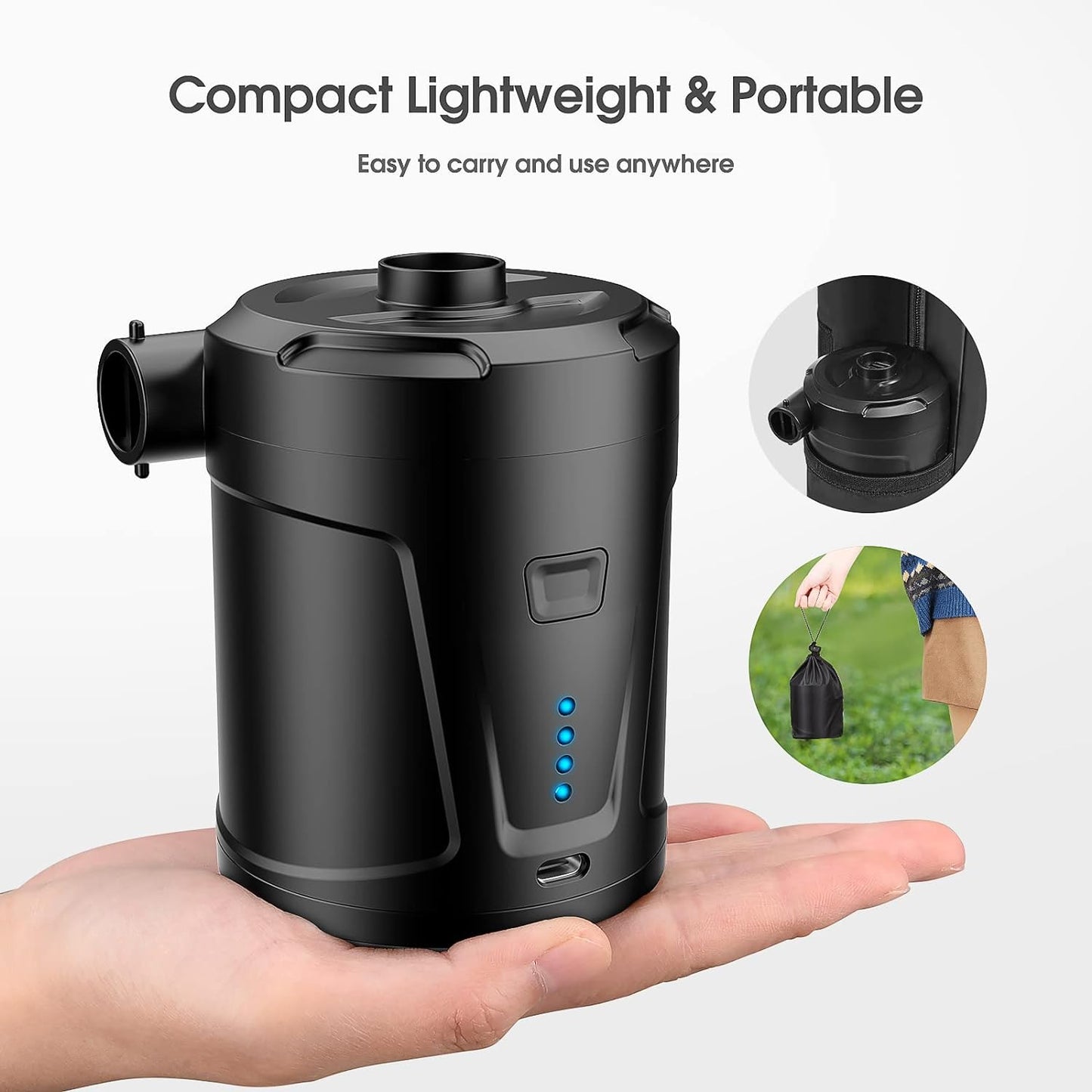 SUPPOU Electric Air Pump, 5200mAh Portable Air Pump with Fast Inflating/Deflating, Rechargeable Electric Pump with 4 Nozzles for Kids Paddling Pool, Swimming Pool, Airbed, Inflatable Boat