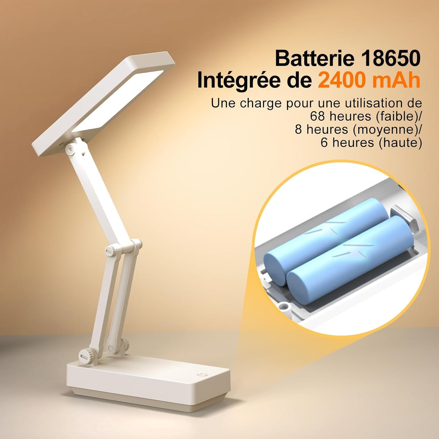 Desk Lamp, Wireless Table Lamp, Portable & Foldable Lamp, Bedside Lamp with 3 Brightness & Dimmable, Rechargeable LED Lamp, 2400 mAh for Bedroom, Reading, Office