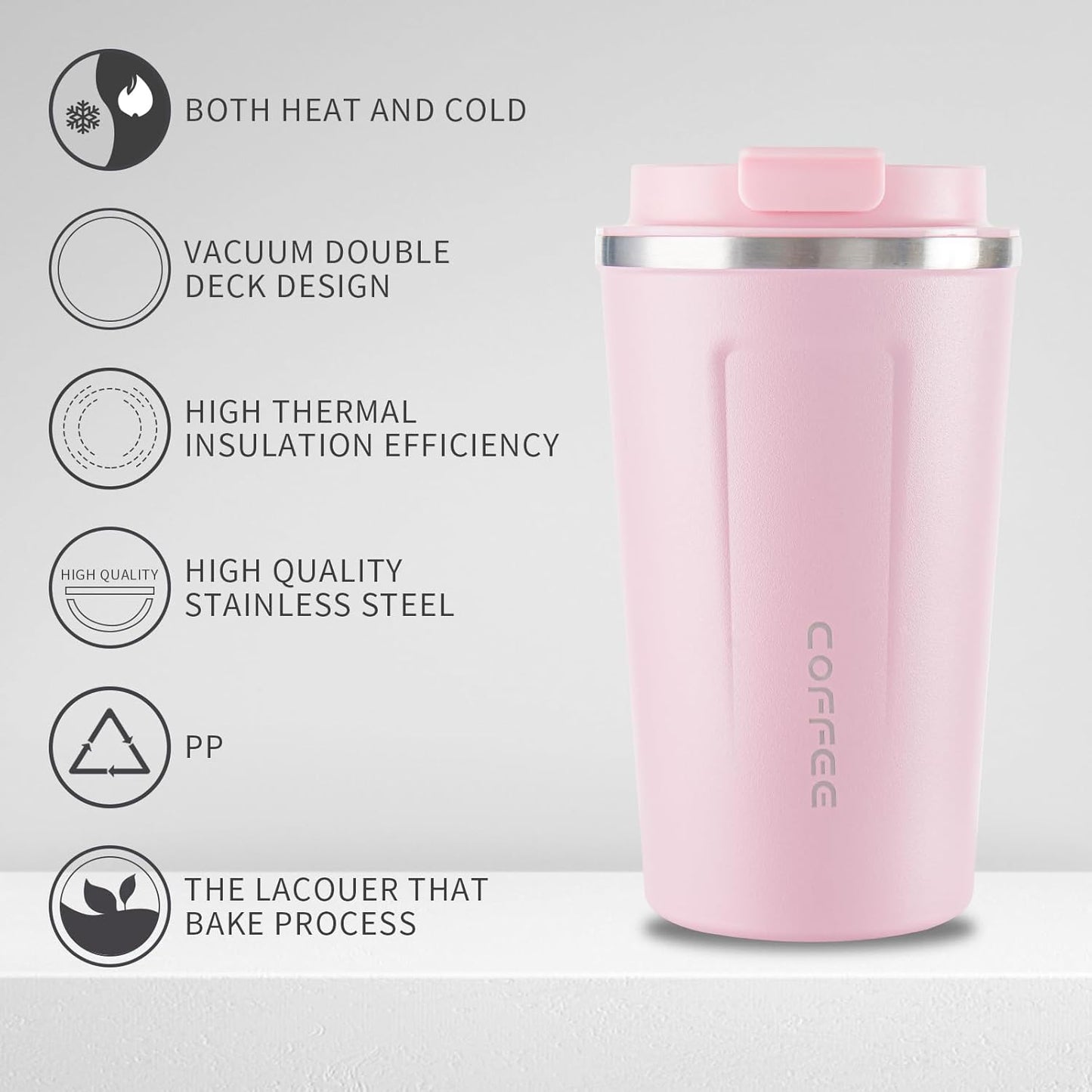 Stainless Steel Vacuum Insulated Travel Coffee Mug, Led Temperature Display Insulated Tumbler, Leak Proof with Lid Keeps Cold and Warm, Suitable for Coffee, Tea and Beer - 510ml
