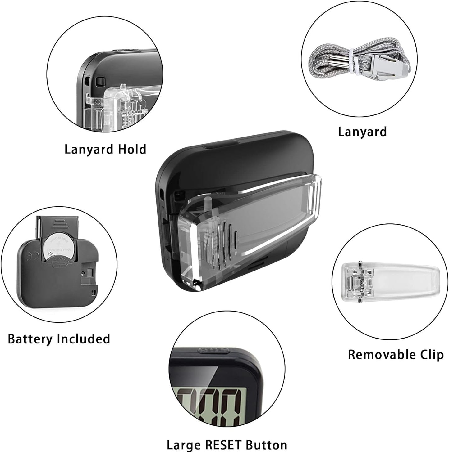 Gzvxuny Pedometer for Walking, Pedometer Clip On Step Counter with Large Display and Lanyard, Accurate Fitness Tracker, Pedometers for Steps Clip On for Seniors, Kids, Men and Women (Black)