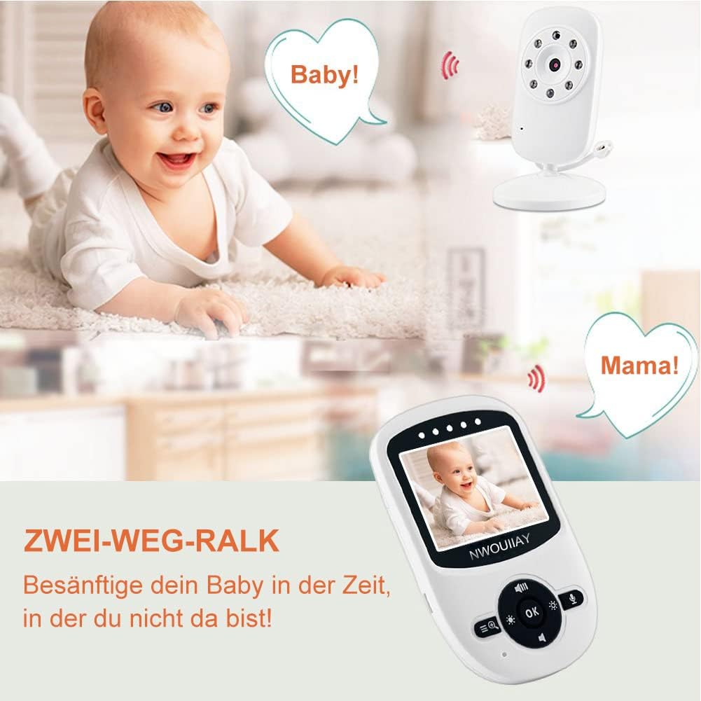 NWOUIIAY Baby Monitor 2.4 GHz Baby Camera with LCD Night Vision HD Digital Video & Bi-Directional Intercom Function White