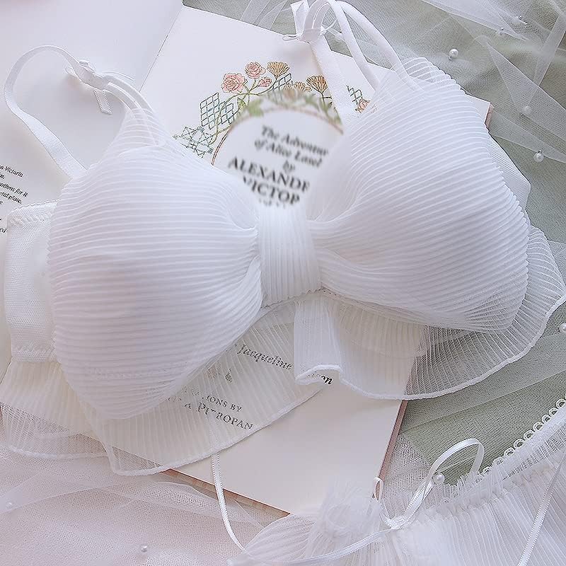 n/a Japanese bra, piano pleats, bow, comfortable, steel ring, sweet and nice underwear(Color : White, Size : 36/80(AB pass cup))