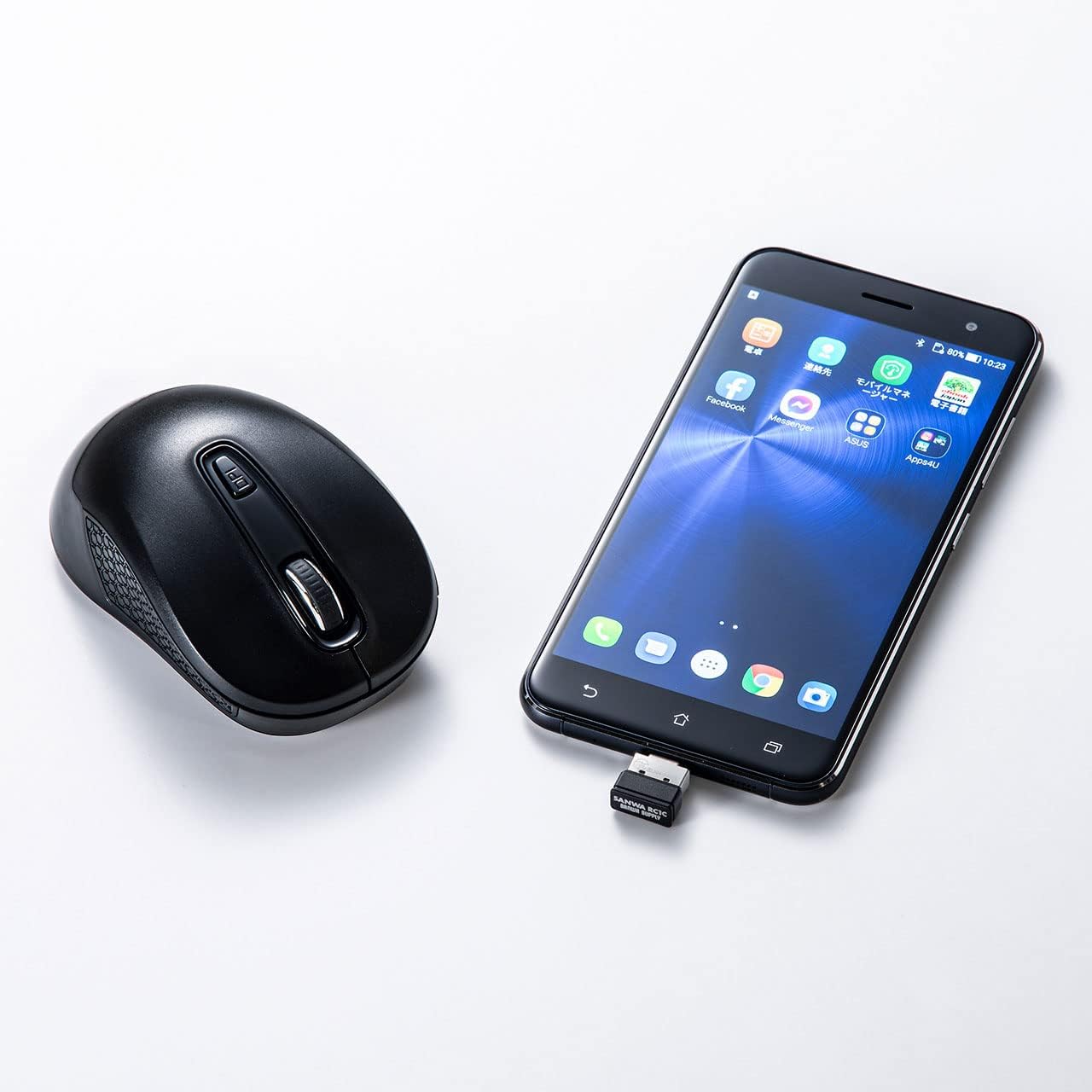 Sanwa Supply MA-WBLC41BK Wireless Type-C Blue LED Mouse Compatible with Windows, Mac, Android, IOS iPadOS, FireOS (Black)