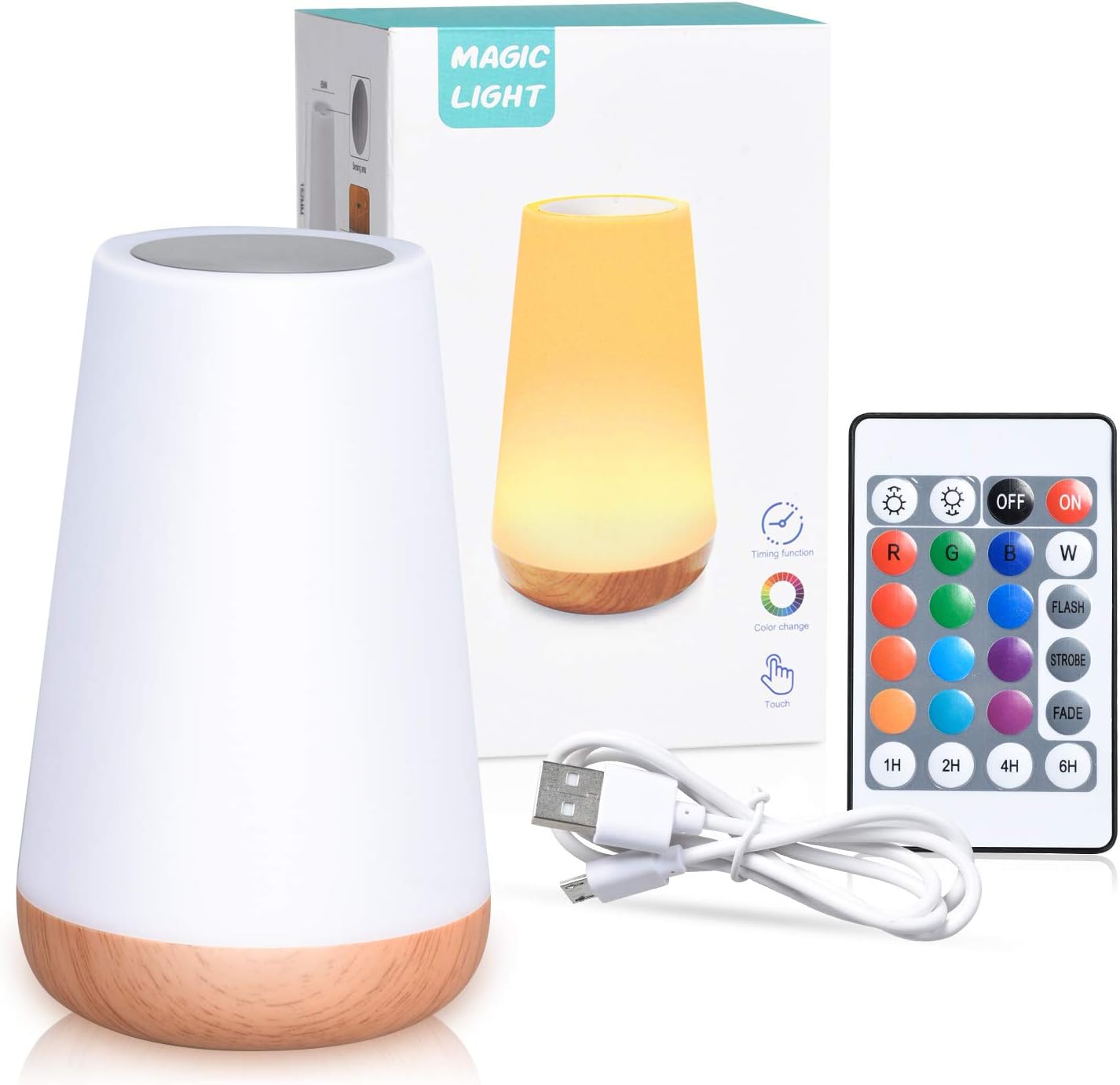LED Bedside Lamp, Children's Night Light, Mood Light, Touch, Dimmable, RGB 13 Colour Changing, Portable Atmosphere Table Lamp with Remote Control & USB Charging Function for Baby Bedroom, Room,