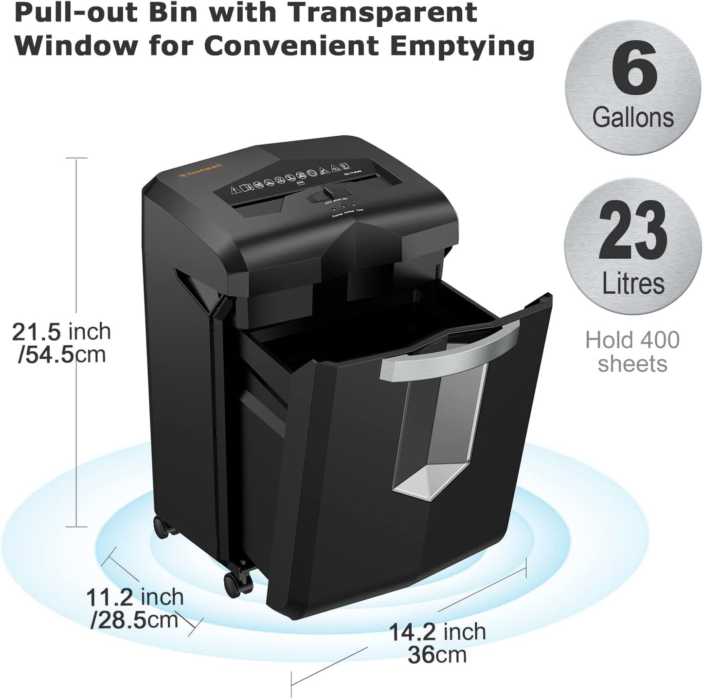 Bonsaii Paper Shredder, 18-Sheet 60-Minutes Paper Shredder for Office Heavy Duty Cross-Cut Shredder with 6 Gallon Pullout Basket & 4 Casters, Jam-proof High Security Mail Shredder for Home Use(C149-C)