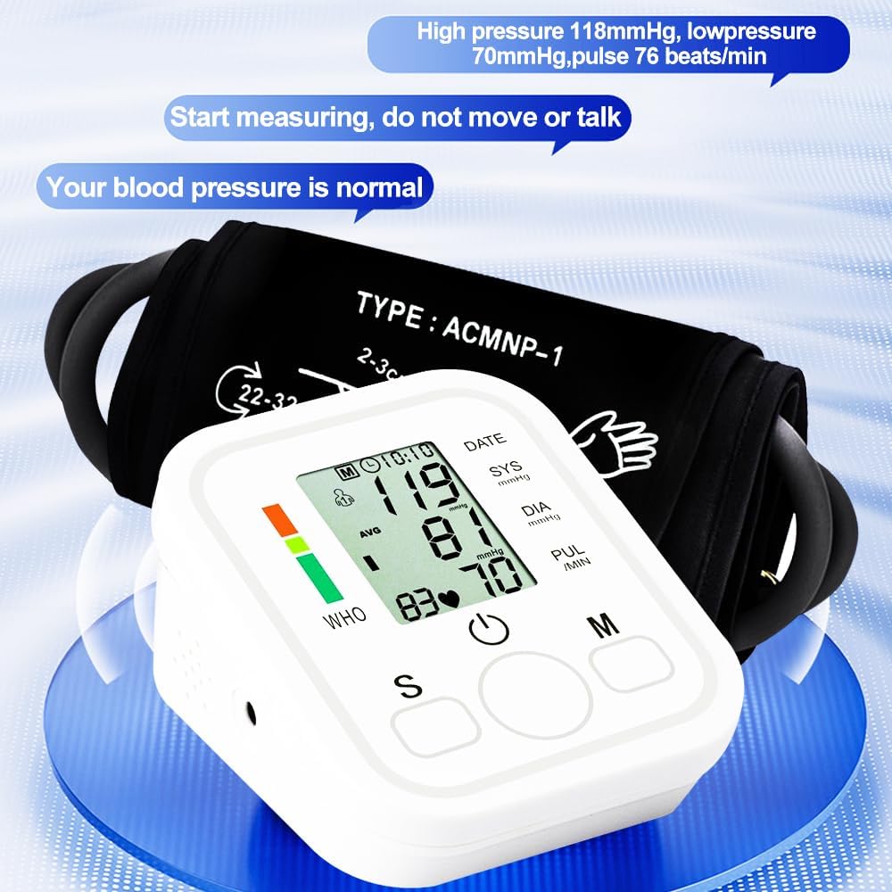 Digital Blood Pressure Monitor Machine for Home Use | Upper Arm BP Monitor with Large LCD Display, Hypertension Indicator, 100 Readings Memory, Dual Power Supply