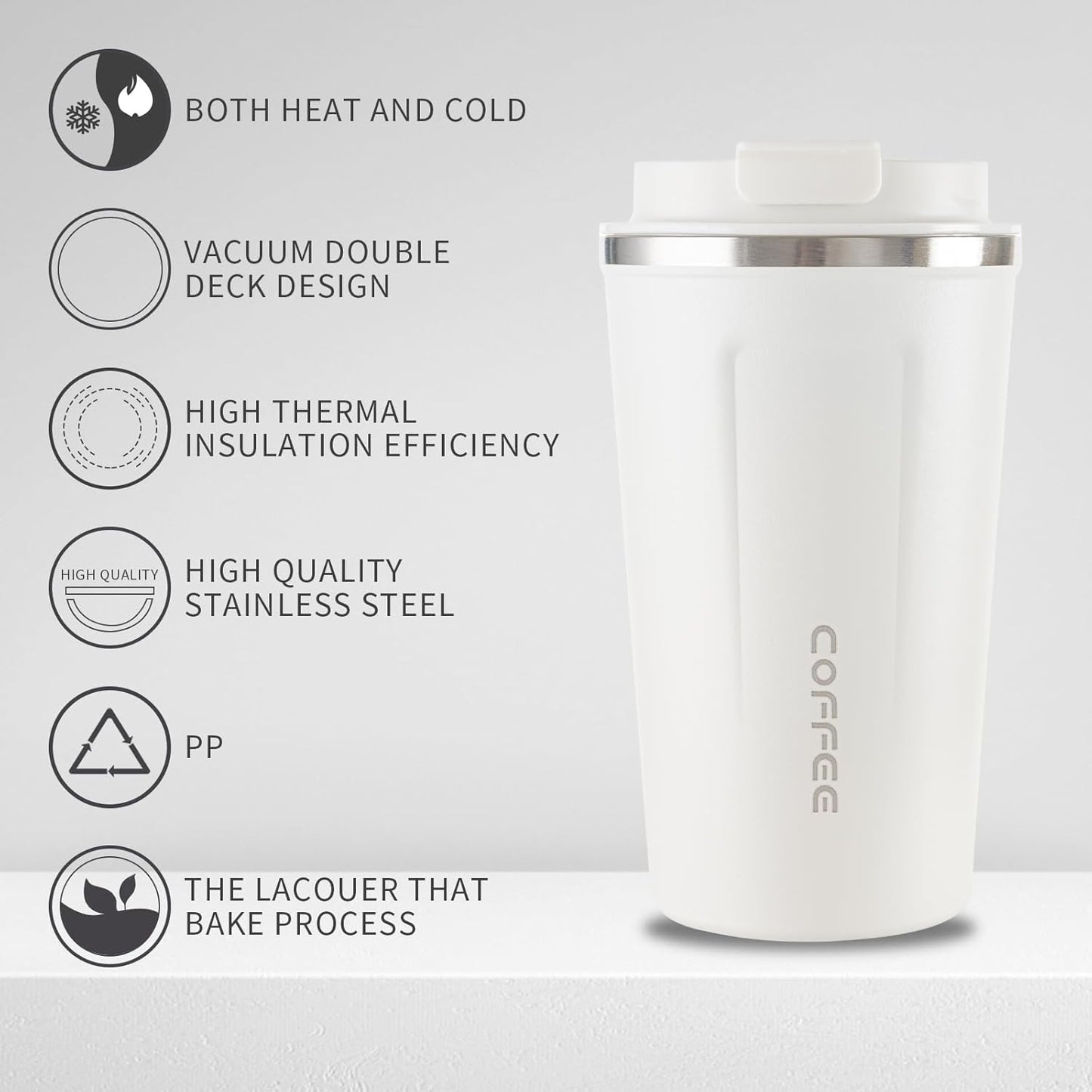 Stainless Steel Vacuum Insulated Travel Coffee Mug, Led Temperature Display Insulated Tumbler, Leak Proof with Lid Keeps Cold and Warm, Suitable for Coffee, Tea and Beer - 510ml