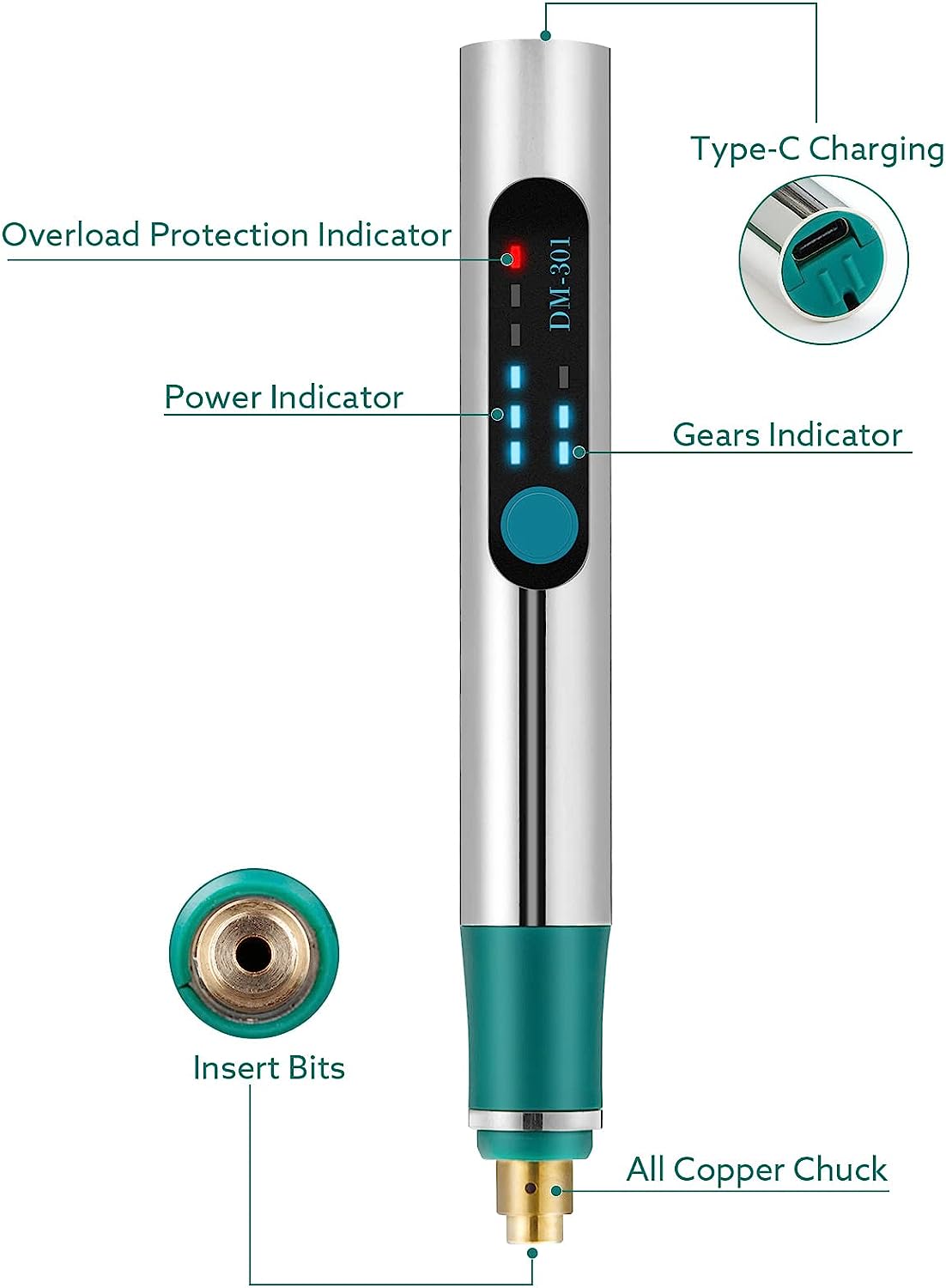 Electric Engraving Set DIY Engraving Pen Mini Drill Micro Cordless Carving Tool 3 Speeds Adjustable for Carving Art Glass Wood Metal Stone Plastic Jewelry