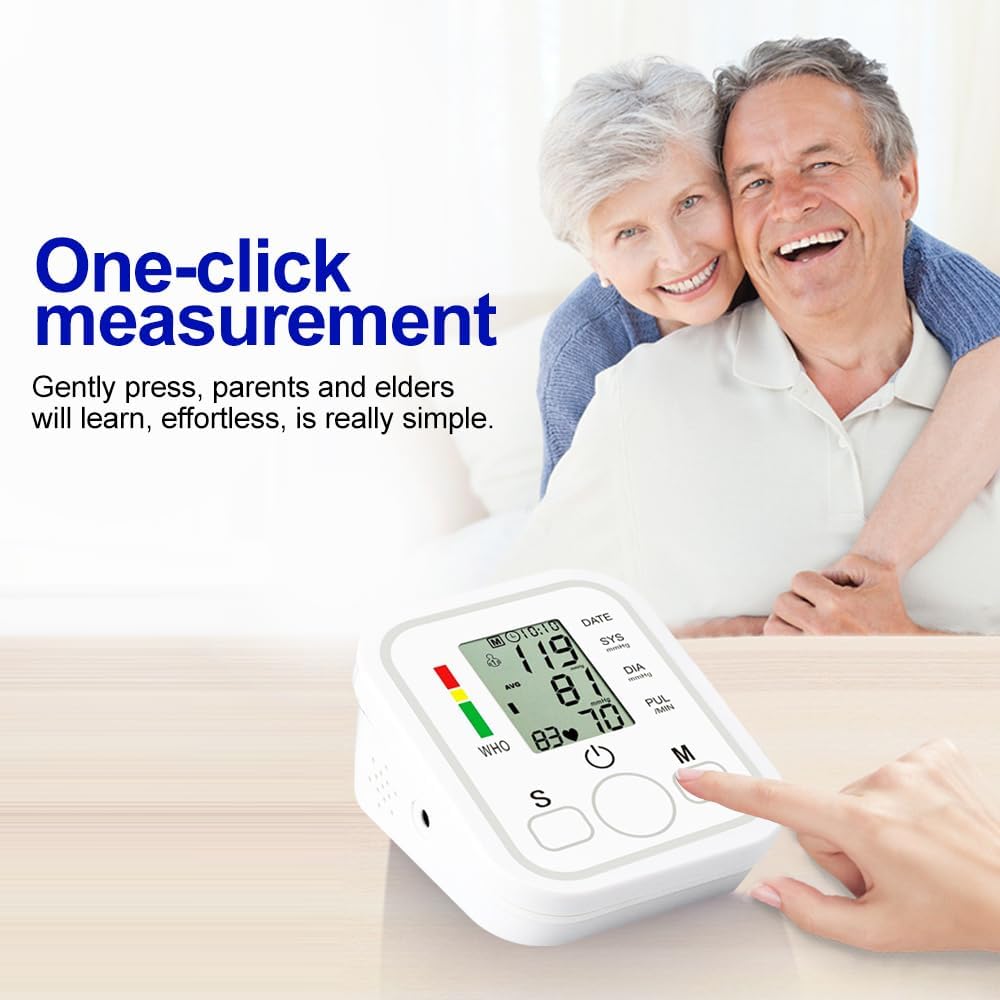 Digital Blood Pressure Monitor Machine for Home Use | Upper Arm BP Monitor with Large LCD Display, Hypertension Indicator, 100 Readings Memory, Dual Power Supply