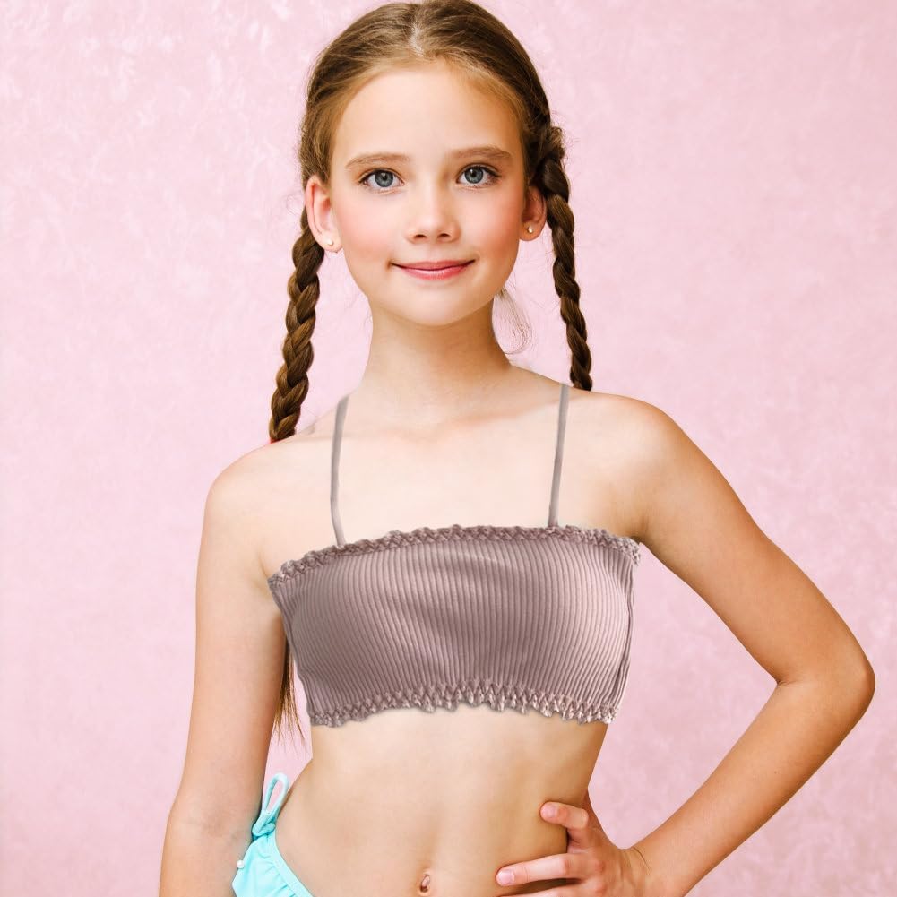 Girls' Spaghetti Strap Sports Bra, Cotton Girls Training Bra, Crop Cami Training Bras for Girls Cotton Bra, Skin