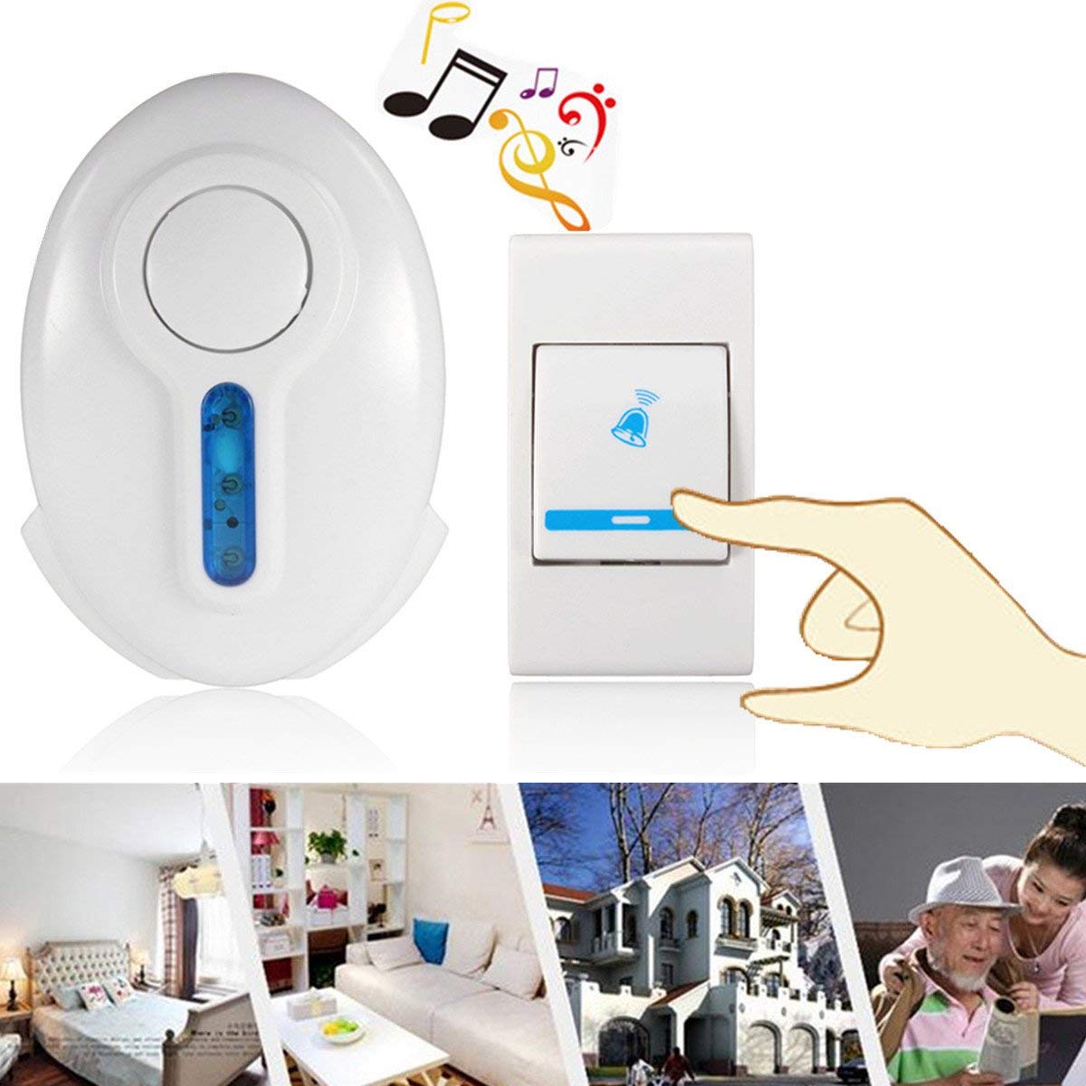 NWZ NZ-183 Mini Doorbell Door Chime Kit with Multiple Ringtones Receiver Transmitter Wireless Doorbell with up to 30M Wireless Range Battery Operated for School Home Office Hotel