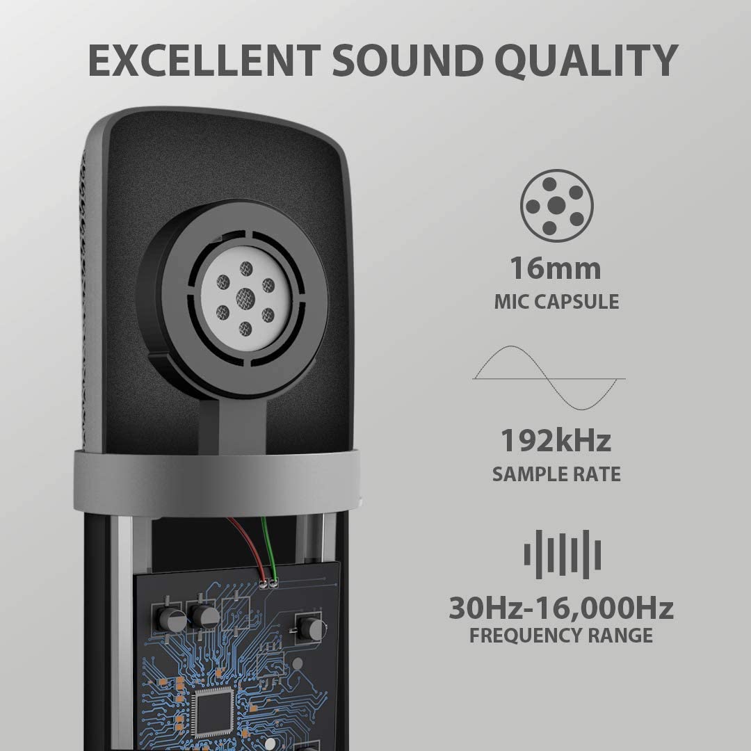 USB Microphone,UHURU Cardioid Condenser PC Microphone,Pop Filter,Shock Mount,Mic Stand for Gaming, Streaming, Podcast, YouTube, Twitch,Skype, Compatible with PC, Laptop, PS4 UM-980