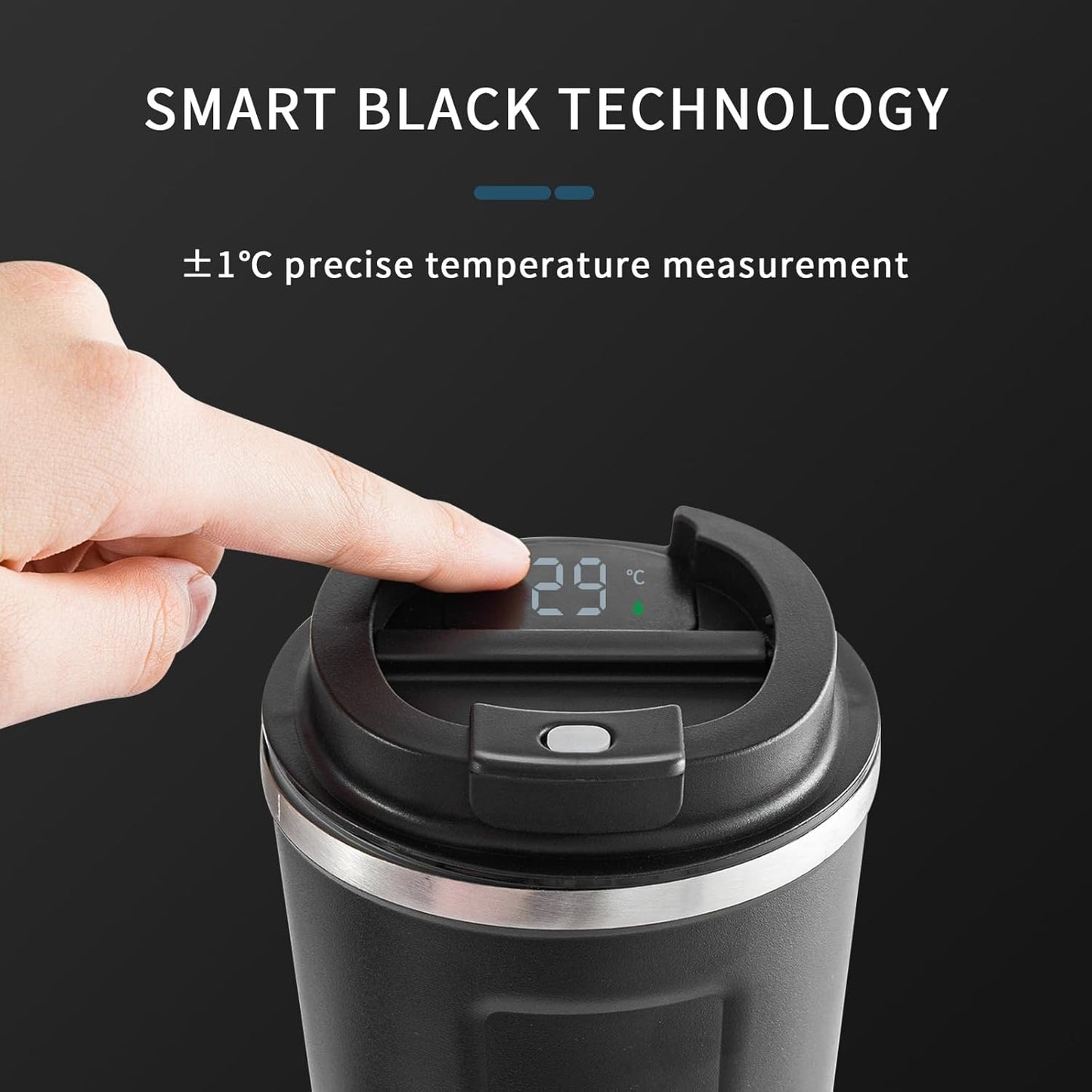 Stainless Steel Vacuum Insulated Travel Coffee Mug, Led Temperature Display Insulated Tumbler, Leak Proof with Lid Keeps Cold and Warm, Suitable for Coffee, Tea and Beer - 510ml