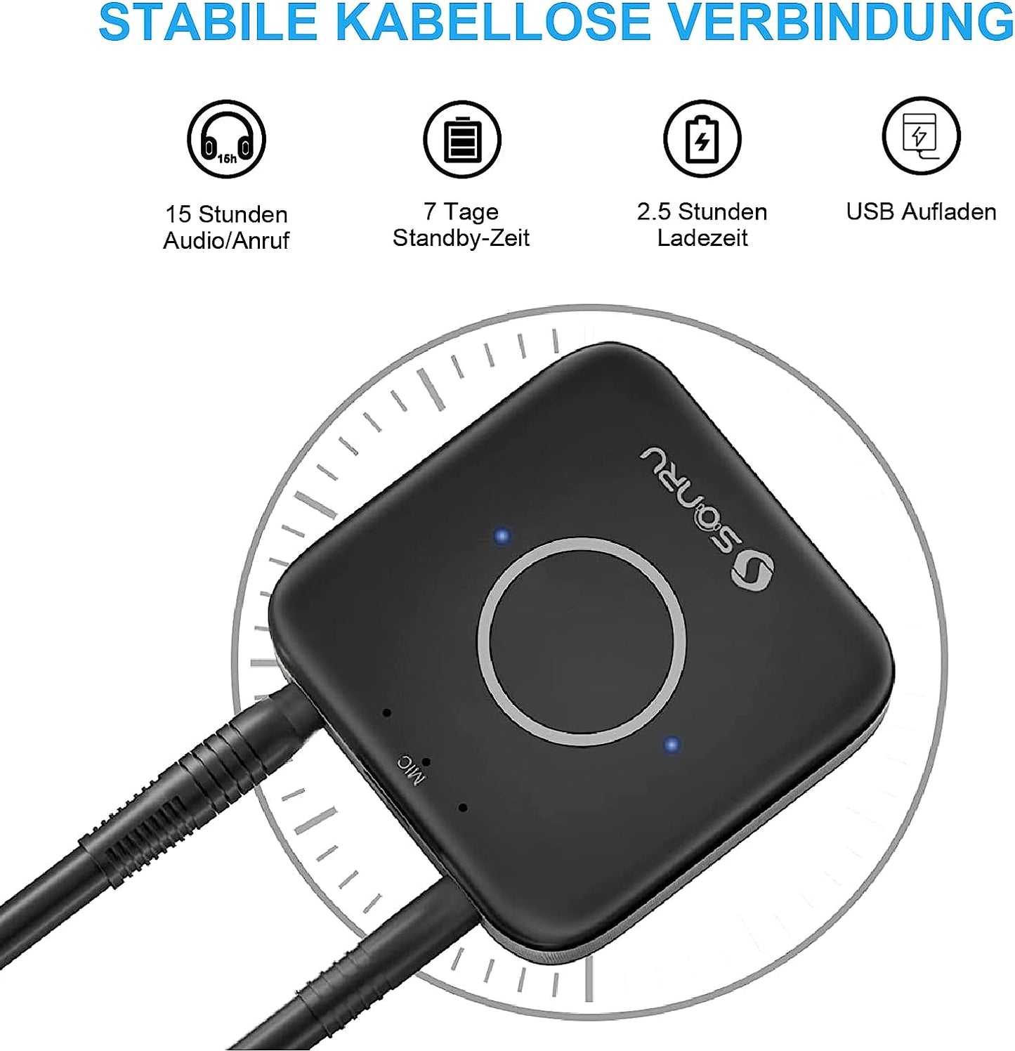 Aux Bluetooth Adapter Car Stereo System, SONRU Bluetooth Receiver 5.0 Audio Adapter with Aux 3.5 mm RCA Cable Dual AUX Outputs for Car Radio Home Stereo System