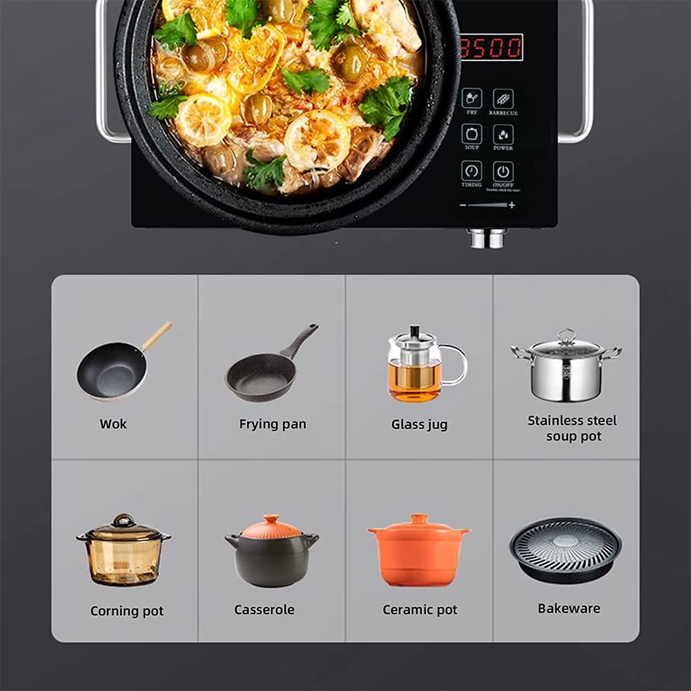 3500W Single Infrared Ceramic Hot Plate for Cooking, with Adjustable Temperature & Stay Cool Handles, Suitable for Office/Home/Camp Use, Compatible for All Cookwares, (BLACK-E)