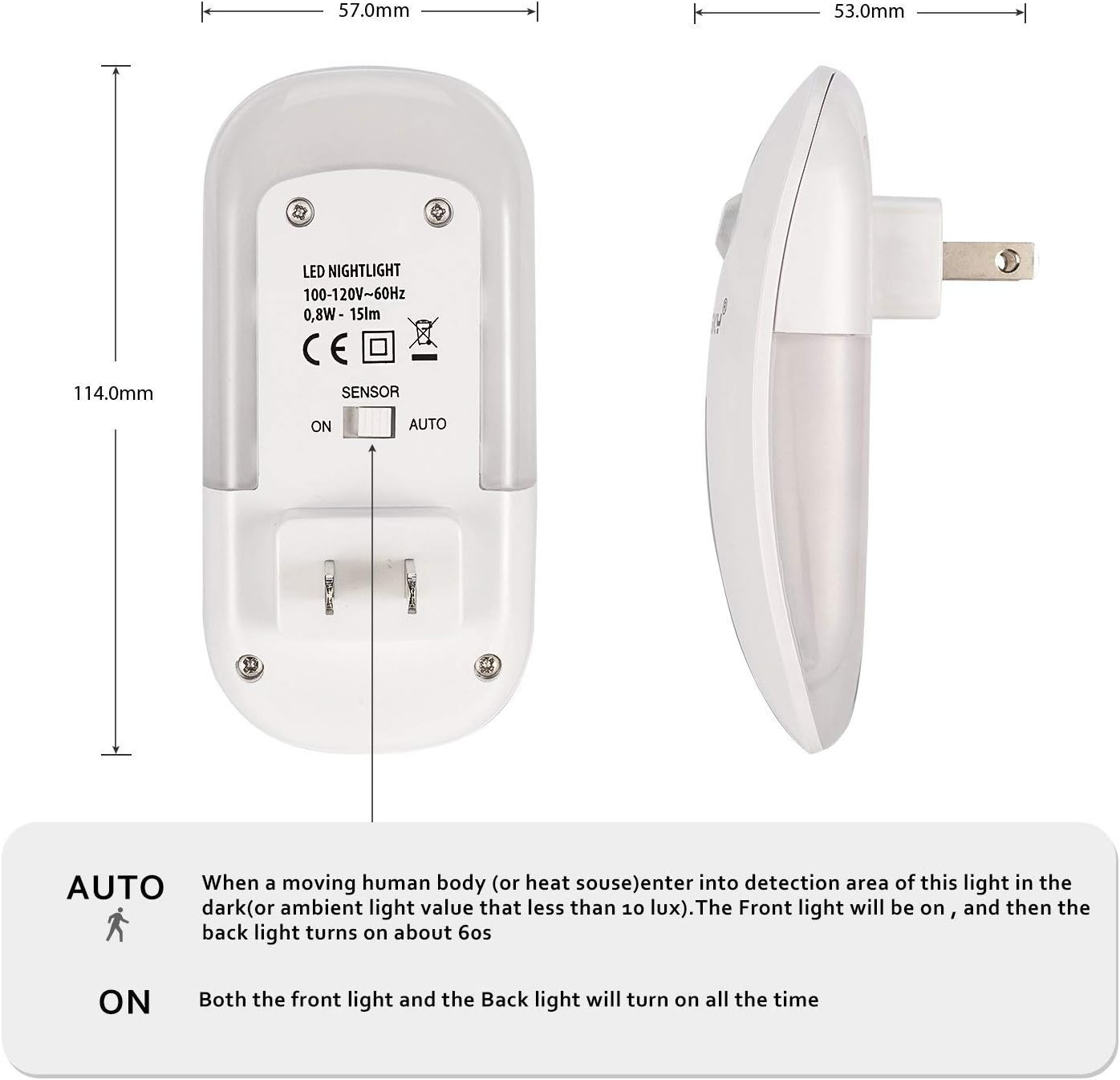 Sensky Motion Sensor Night Light Eye Friendly Front Low Light and Bright Back Light Design Night Lights for Bathroom Hallway (Warm White)