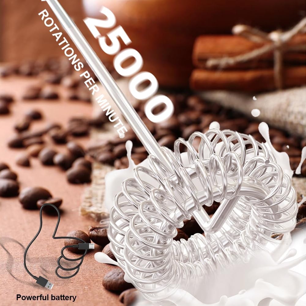 Electric Coffee Beater Stainless Steel USB Rechargeable Coffee Frother with Electric Handheld Milk Frother, 3 Adjustable Foam Settings for Eggs, Milk, Lattes, Coffee, Matcha, Cappuccinos, And Hot Chocolate