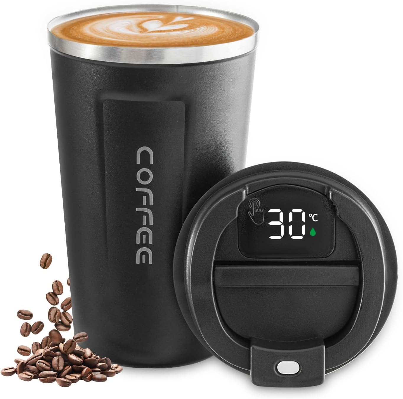 Stainless Steel Vacuum Insulated Travel Coffee Mug, Led Temperature Display Insulated Tumbler, Leak Proof with Lid Keeps Cold and Warm, Suitable for Coffee, Tea and Beer - 510ml