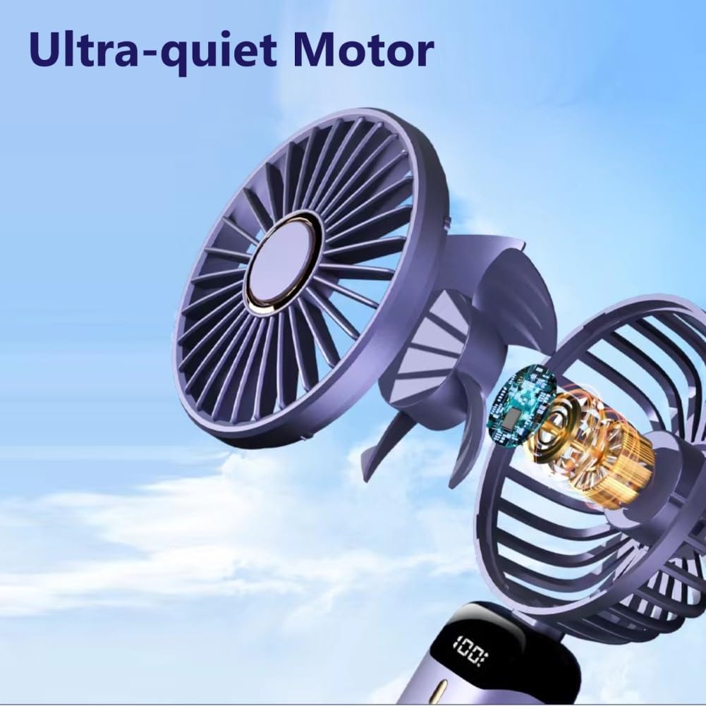 Portable Handheld Fan, USB Rechargeable Personal Fan, 1200mAh, 90° Foldable Mini Desk Fan with Led Digital Display, 5 Speeds Multi-Function Fan for Outdoor Indoor