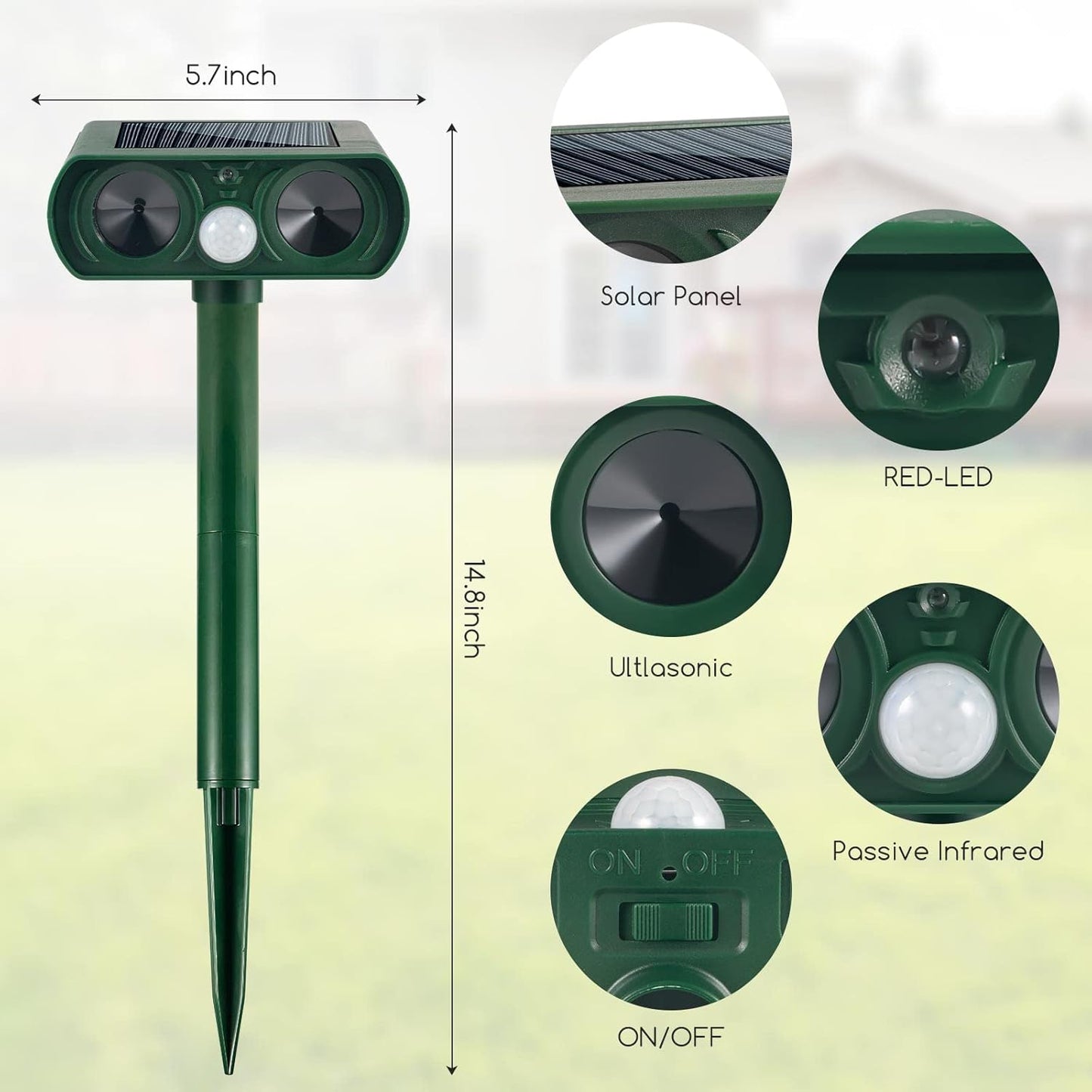Solar Ultrasonic Animal Repellent, Cat Repellent Outdoor, Deer Repellent Devices with Motion Detection Waterproof Animal Repeller, Keep Raccoon, Skunk, Rabbit Dog Out of Yard Lawn Garden