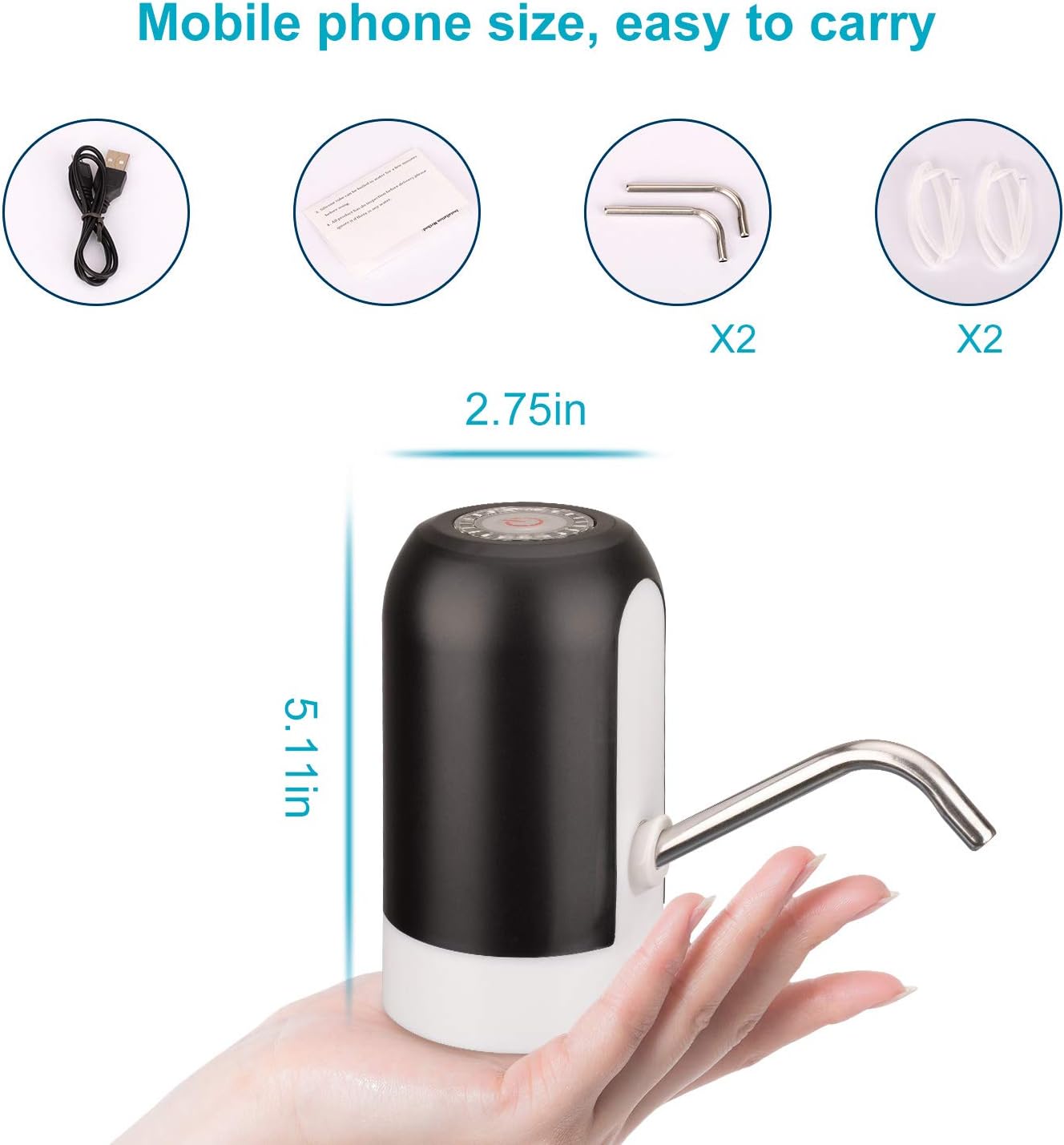 5 Gallon Rechargeable Water Dispenser - One Button Pump with Replaceable Suction & Outlet Pipe