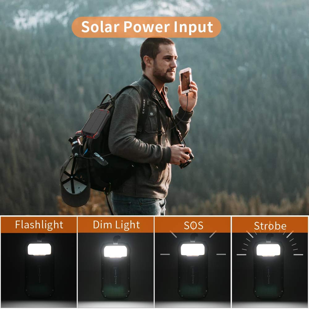 Solar Charger, Power Bank, 26800mAh QC 3.1A Fast Charger 4 Outputs Type C Wireless Charghing Portable Phone LED Display Waterproof Battery Bank for iPhone Android Tablet Camping black i26w
