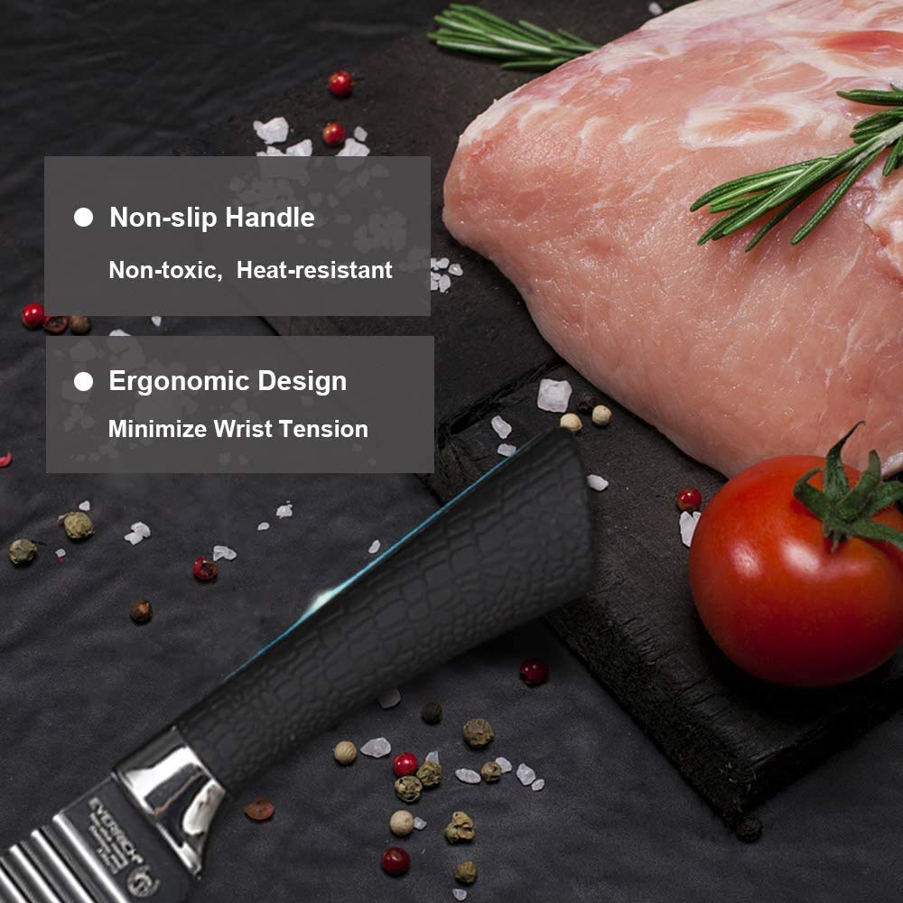 EVERIERH 6 Pieces Black Knife Set, Stainless Steel and Non-Stick Blades, Including Peeler and Scissor, Kitchen Cutlery Knives Set, Cooking Utensil Sets, Daily Use with Gift Box