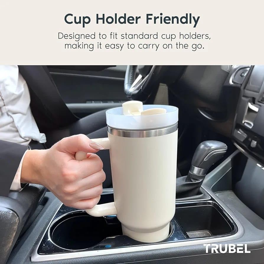 Tumbler with Handle and Straw Lid| Insulated Cup Reusable Stainless Steel Travel Mug Cup Holder Friendly | Gifts-Women,Men| Iced Coffee Hot and Cold Tea 1200ml