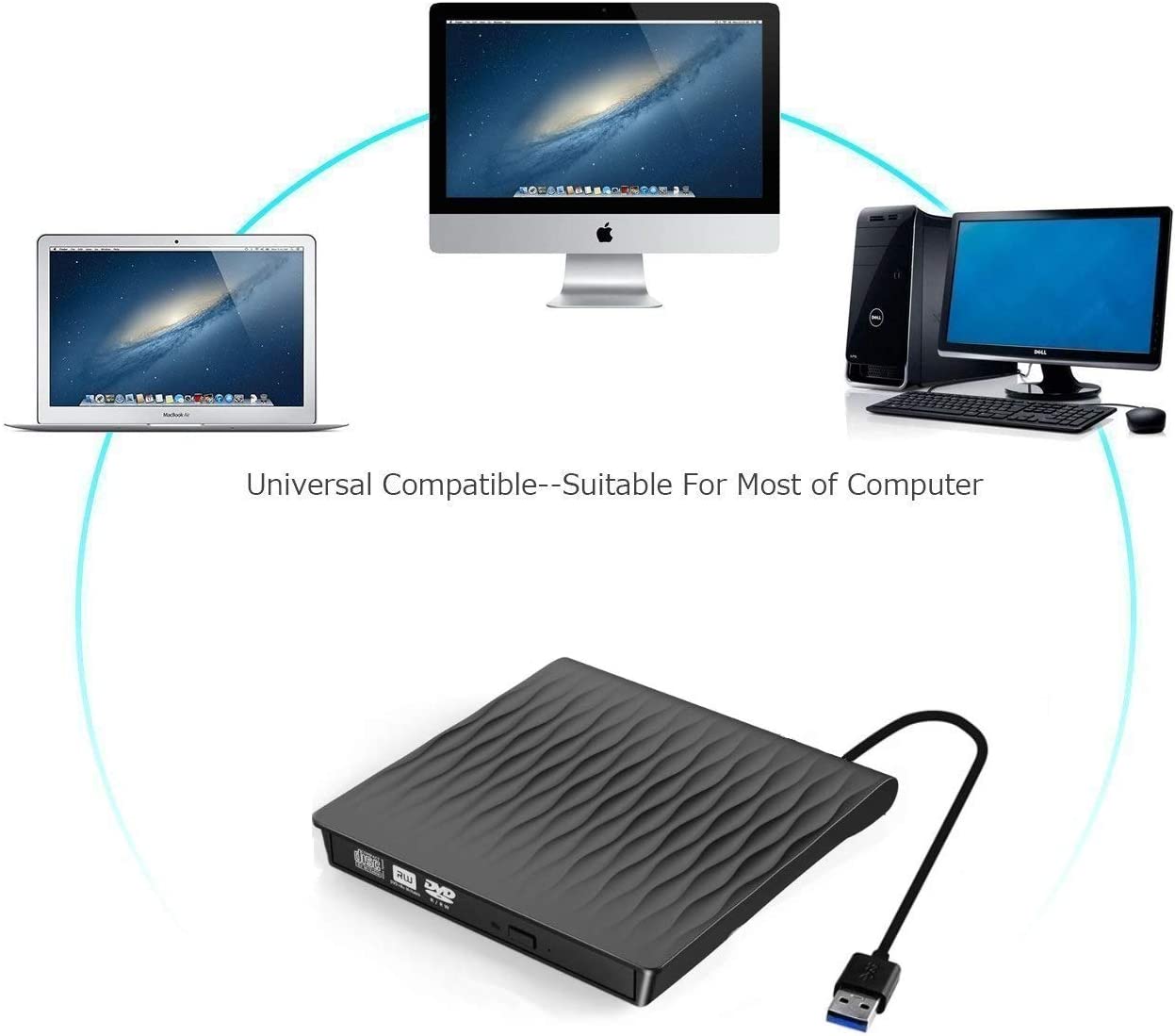External CD DVD Drive, USB 3.0 Portable Ultra Slim CD DVD Drive Player Burner Writer Reader Rewriter, Optical Disc Drive for PC, Laptop and Desktop, Support Windows 7/8/10/XP/Vista/Mac OS