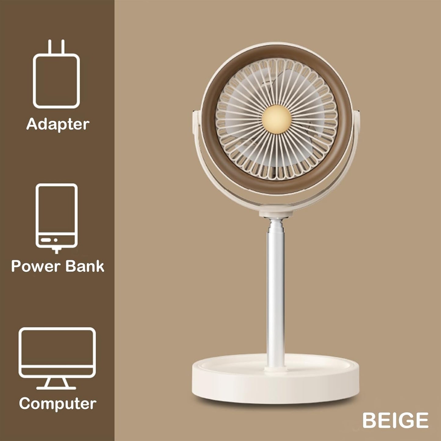 Portable Rechargeable Standing Fan 7.1" , USB Desk Fan & Portable Pedestal Fan For Travel, Small Floor Stand Up Fan For Sleeping, Height Adjustable, 3 Speed, For Home Bedroom Camping Traveling