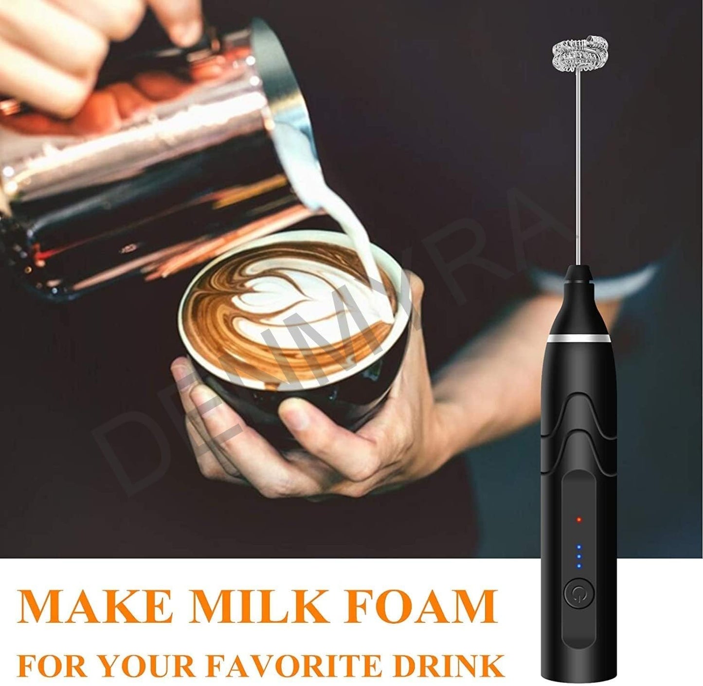 Rechargeable Coffee Beater Foam Maker with Double Whisk, Upgraded 3 Speeds Frother Handheld for Milk Coffee, Latte, Matcha Type-c , Black