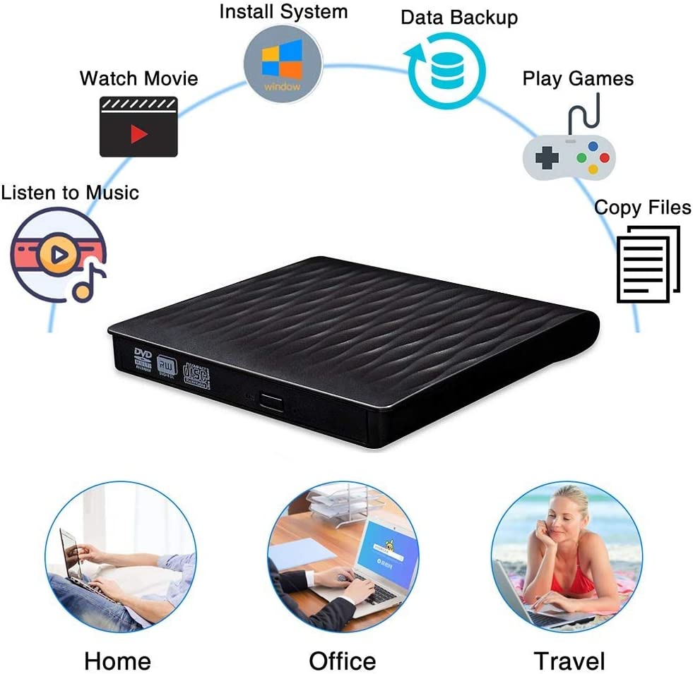 External CD DVD Drive, USB 3.0 Portable Ultra Slim CD DVD Drive Player Burner Writer Reader Rewriter, Optical Disc Drive for PC, Laptop and Desktop, Support Windows 7/8/10/XP/Vista/Mac OS