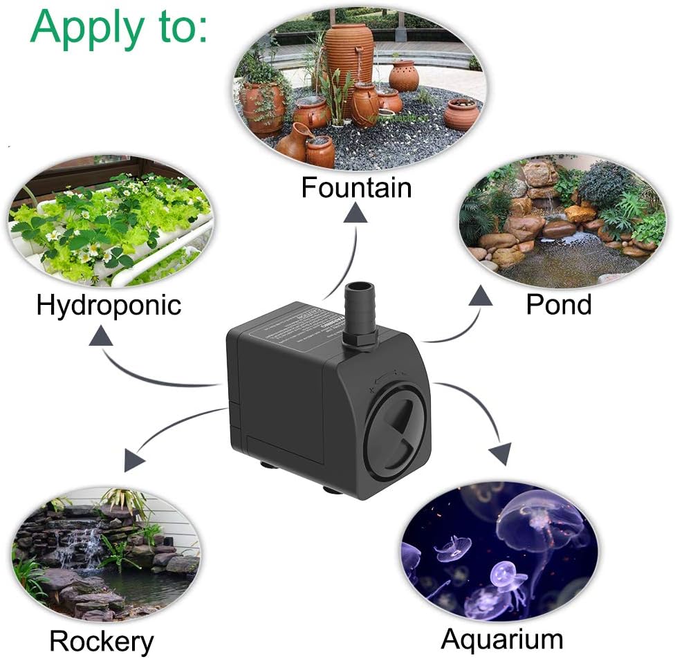 Knifel Submersible Pump 300GPH Ultra Quiet with Dry Burning Protection 6ft High Lift for Fountains, Hydroponics, Ponds, Aquariums & More…………