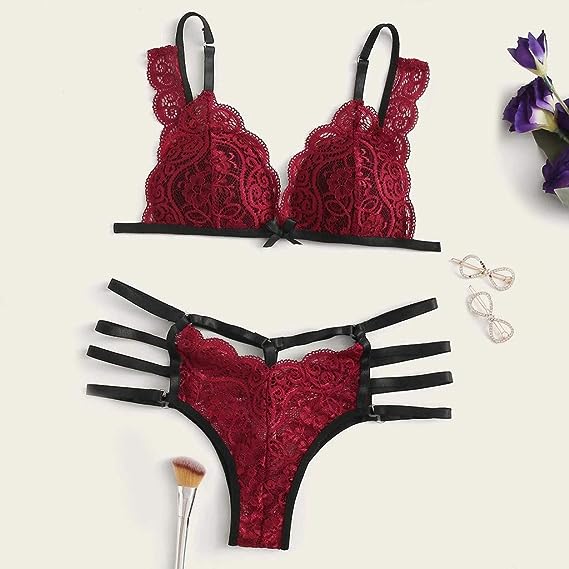 Lingerie Lace Babydoll 2 Piece Sexy Bra and Panty Sets G-String Lingerie Thong Underwear Bra Sexy Sleepwear Flower Lace