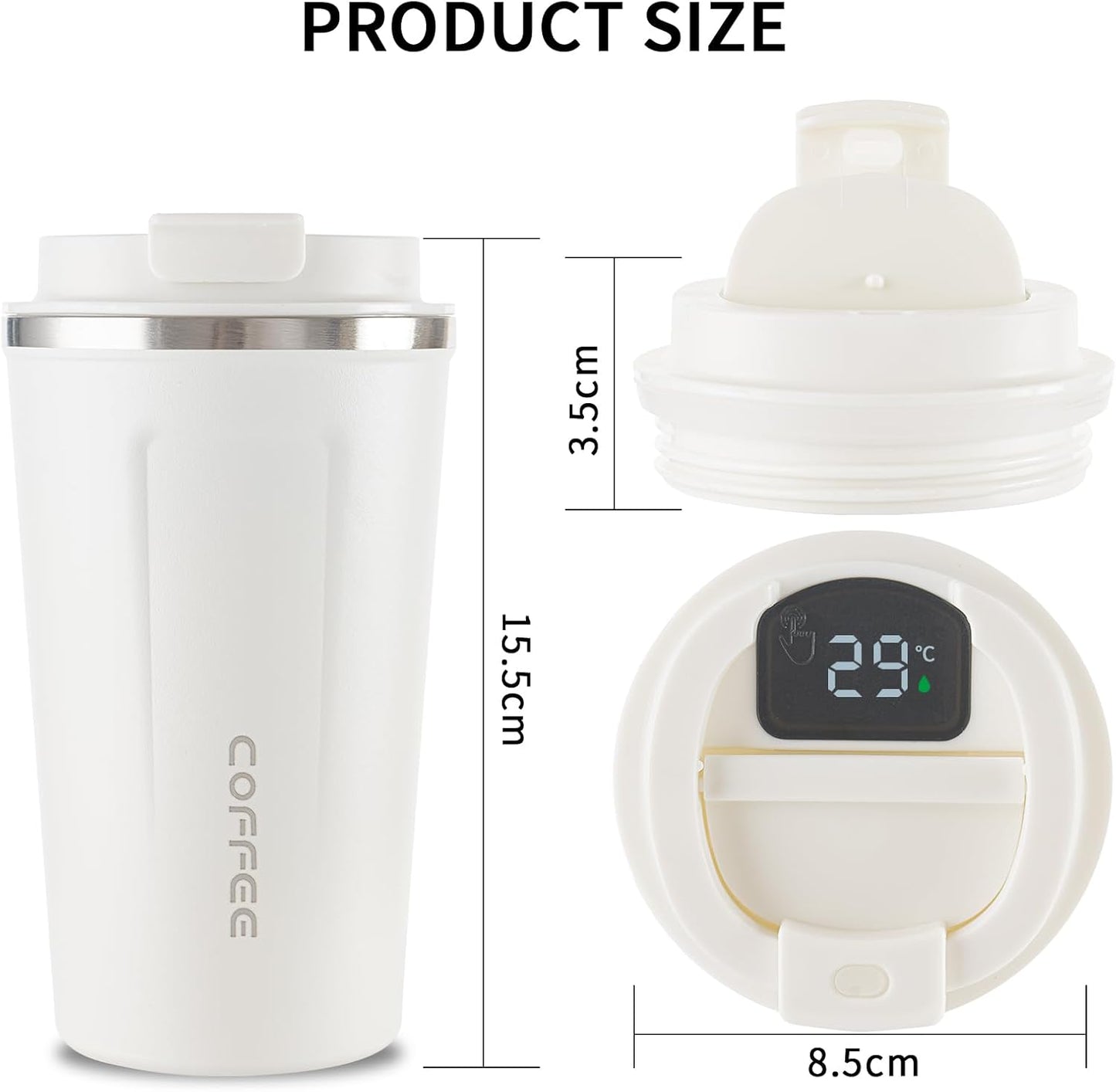 Stainless Steel Vacuum Insulated Travel Coffee Mug, Led Temperature Display Insulated Tumbler, Leak Proof with Lid Keeps Cold and Warm, Suitable for Coffee, Tea and Beer - 510ml