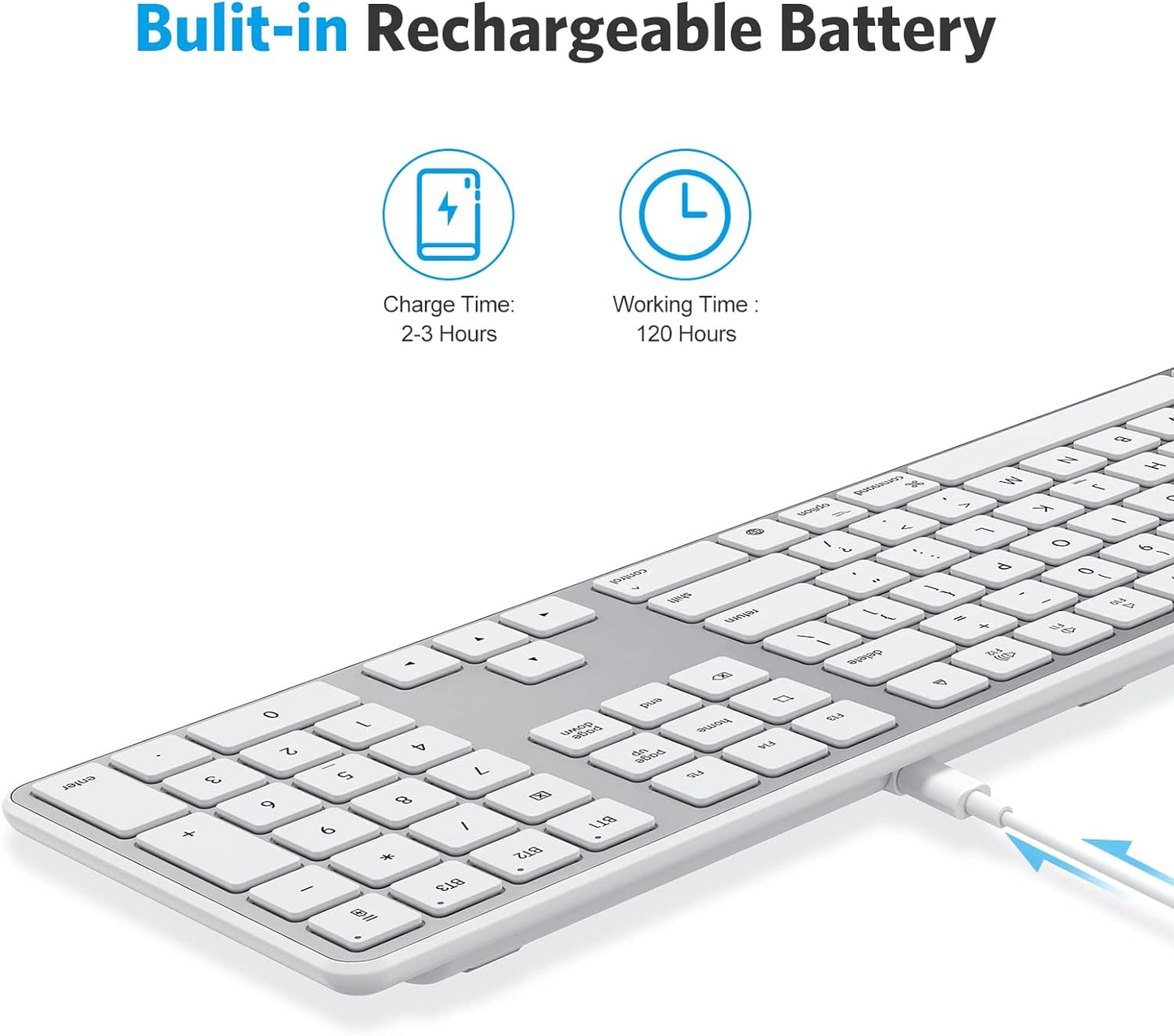 OMOTON Bluetooth Keyboard for Mac, Wireless Keyboard with Numeric Keypad, Multi-Device, Rechargeable, Compatible with MacBook Pro/Air, iMac, iMac Pro, Mac Mini, Mac Pro Laptop and PC (Silver)