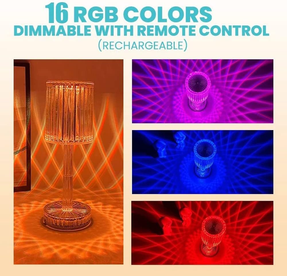 ZUICC USB Rose Shadow Crystal Lamp, LED Crystal Table Lamp, 16 Colours Touch and Dimmable Atmosphere Lamp with Remote Control, RGB Colour Changing Bedside Lamp for Living Room Bedroom