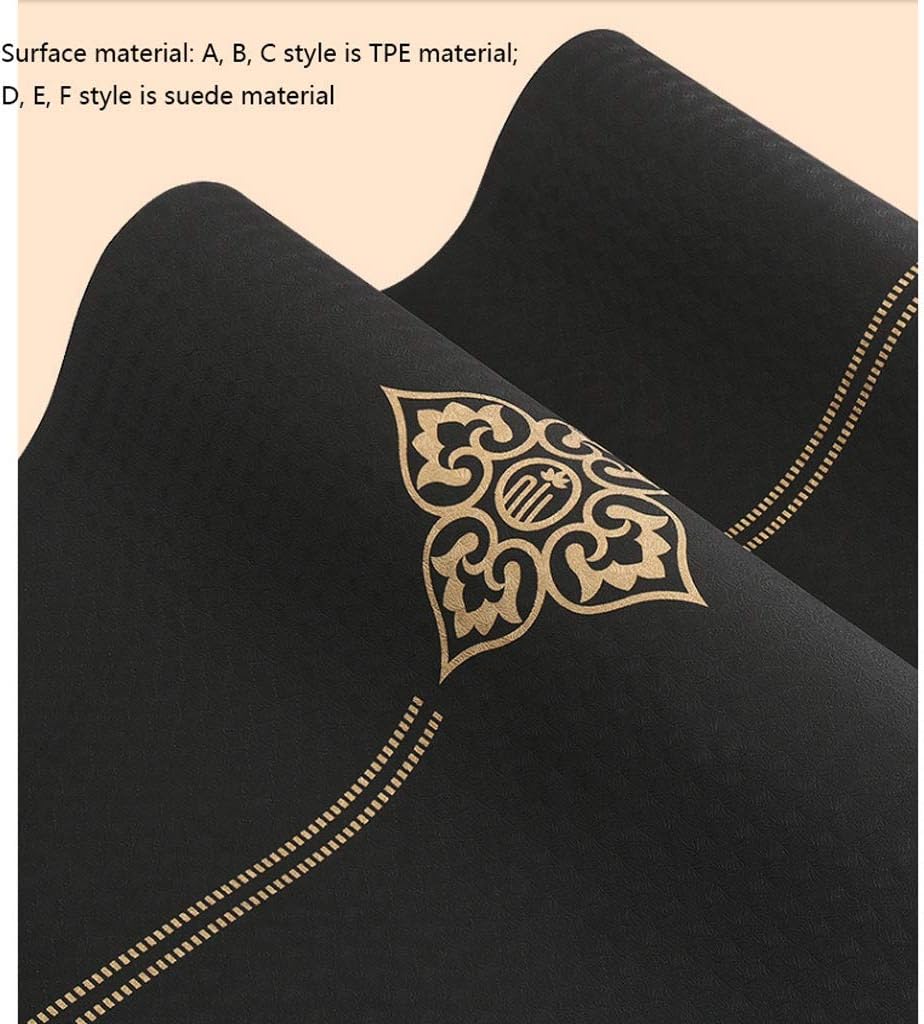 سجادة يوجا سوداء ذهبية اللون، سجادة يوجا TPE 183 * 68 سم * 6 مم، سجادة تمرين سميكة ممتدة عالية الكثافة للاستخدام المنزلي، معدات رياضية، سجادة تمارين اللياقة البدنية (اللون: B)