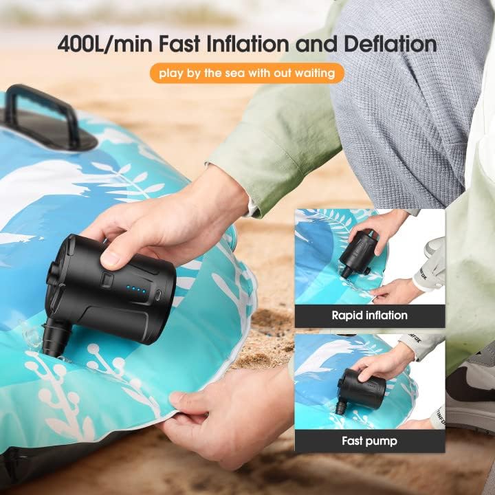 SUPPOU Electric Air Pump, 5200mAh Portable Air Pump with Fast Inflating/Deflating, Rechargeable Electric Pump with 4 Nozzles for Kids Paddling Pool, Swimming Pool, Airbed, Inflatable Boat