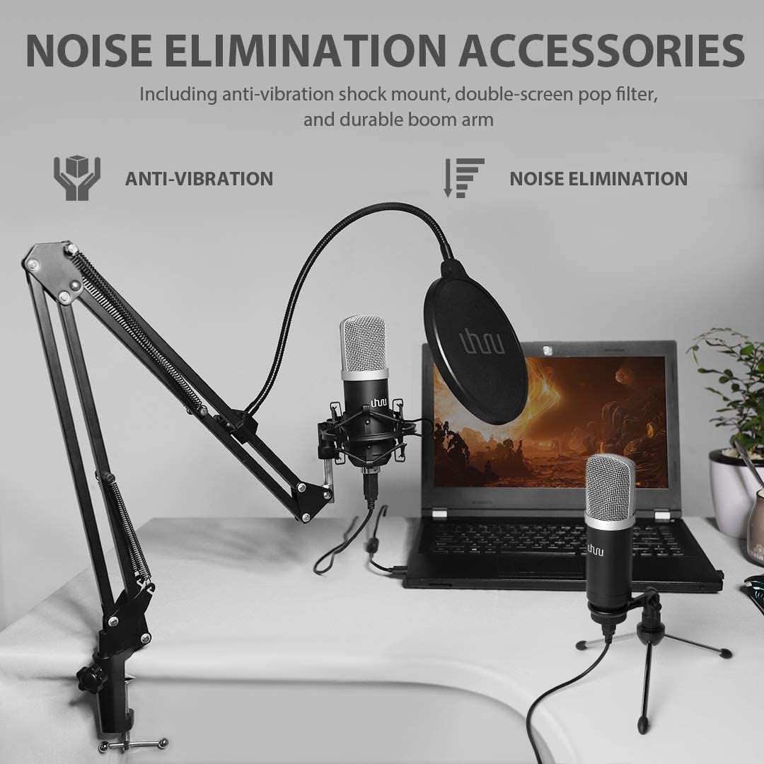 USB Microphone,UHURU Cardioid Condenser PC Microphone,Pop Filter,Shock Mount,Mic Stand for Gaming, Streaming, Podcast, YouTube, Twitch,Skype, Compatible with PC, Laptop, PS4 UM-980
