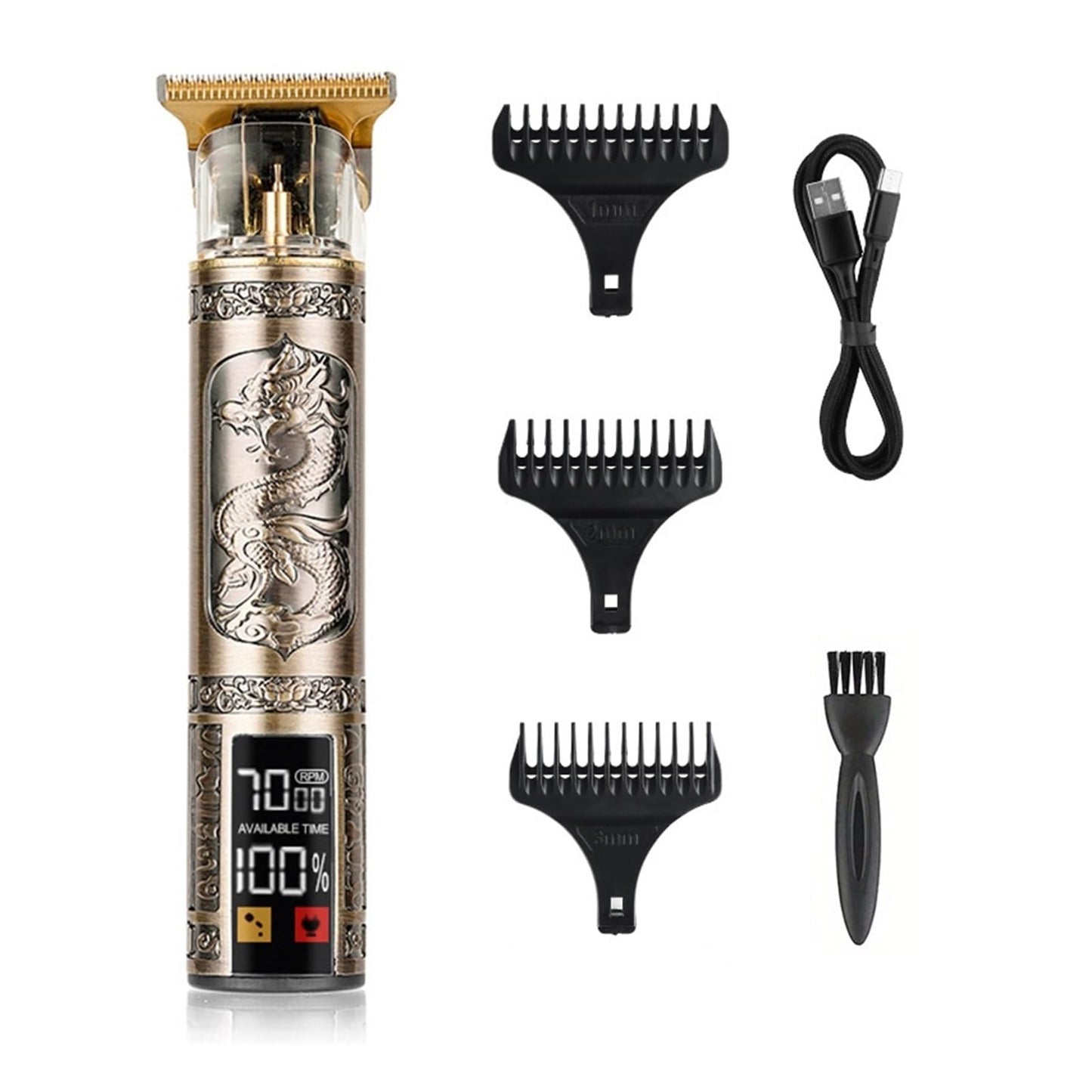 T9 Hair Clipper Electric Clipper Hairdressing USB Electric Three-Speed Speed Adjustment Large-Screen Power Display Metal Shaver(Three-Speed Dragon)